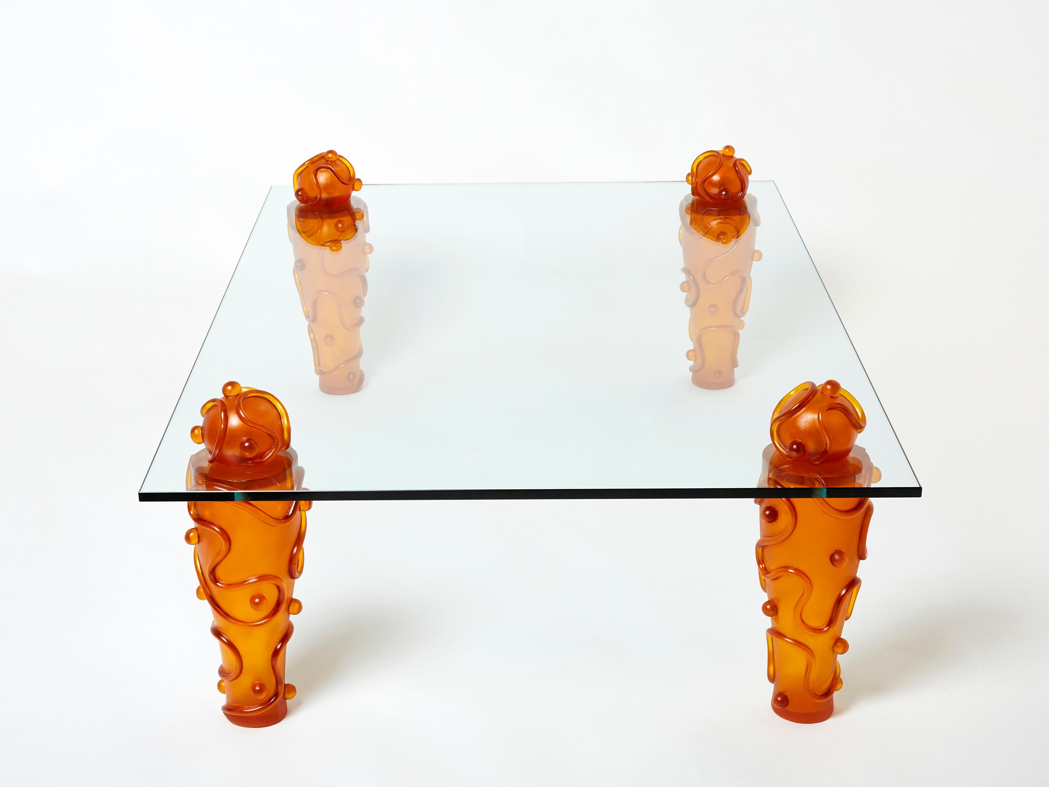 Late 20th Century Large Signed Resin Glass Coffee Table by Garouste & Bonetti 1990s For Sale