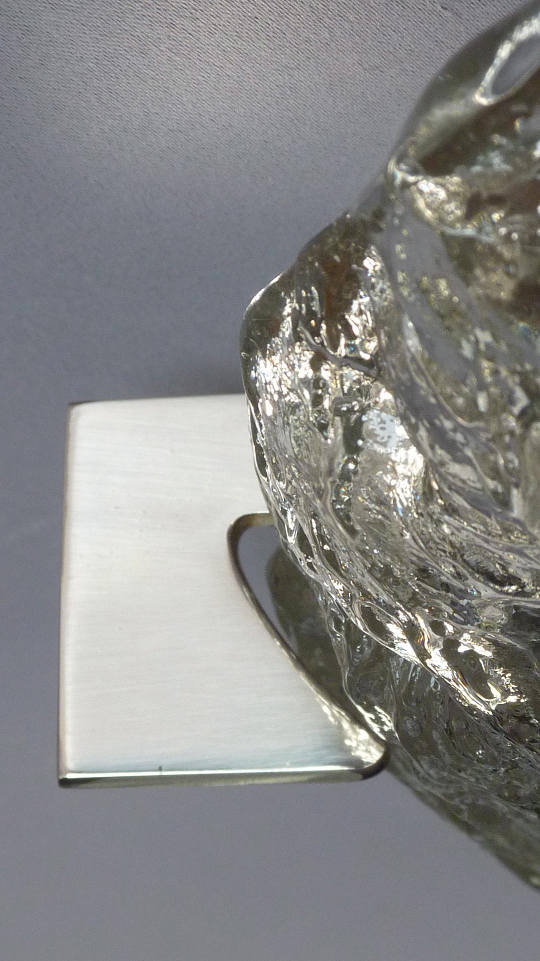 Große große signierte runde Kaiser Murano-Eisglas-Wandleuchte, versilbert Messing im Angebot 9