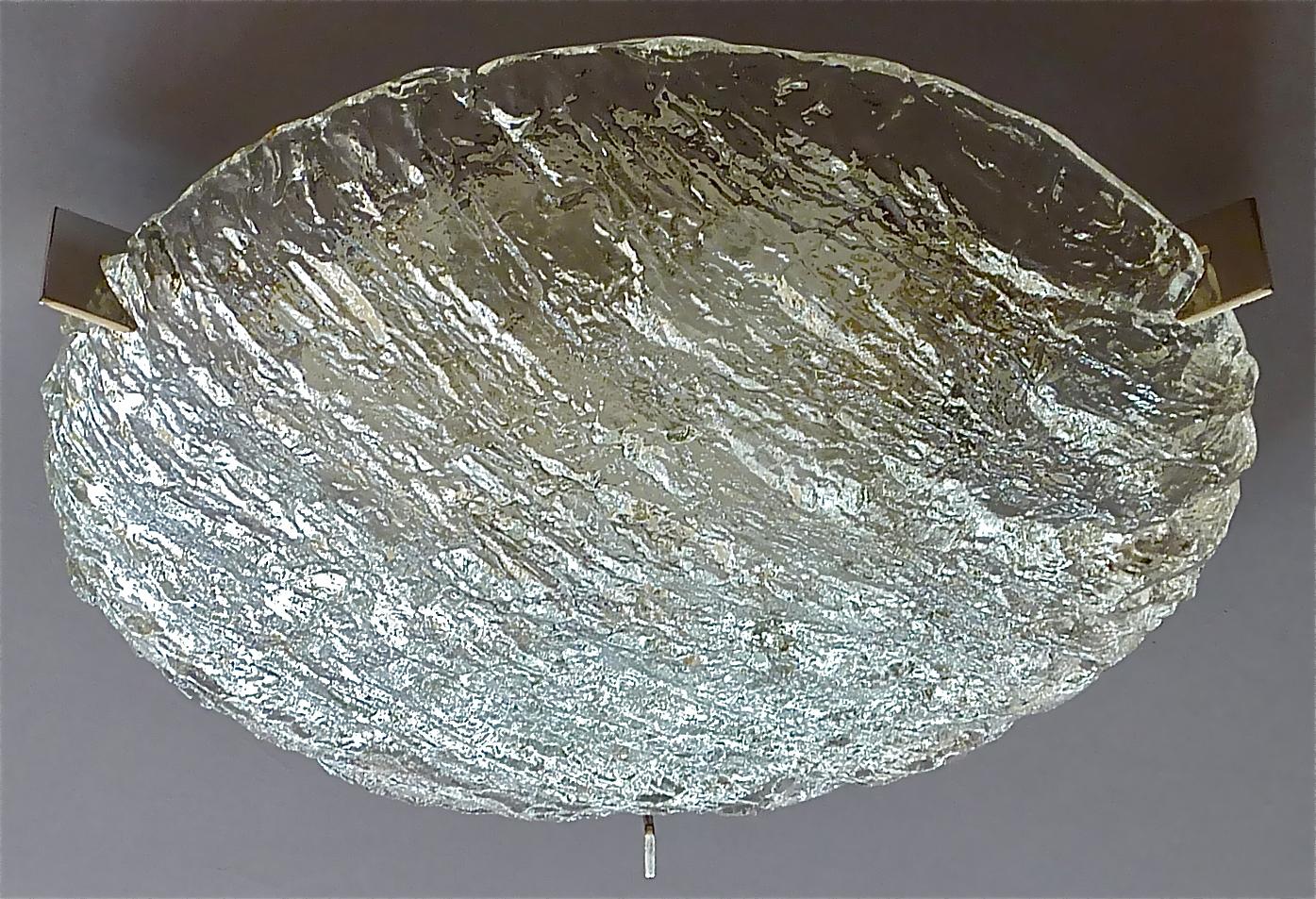 Große große signierte runde Kaiser Murano-Eisglas-Wandleuchte, versilbert Messing im Angebot 10