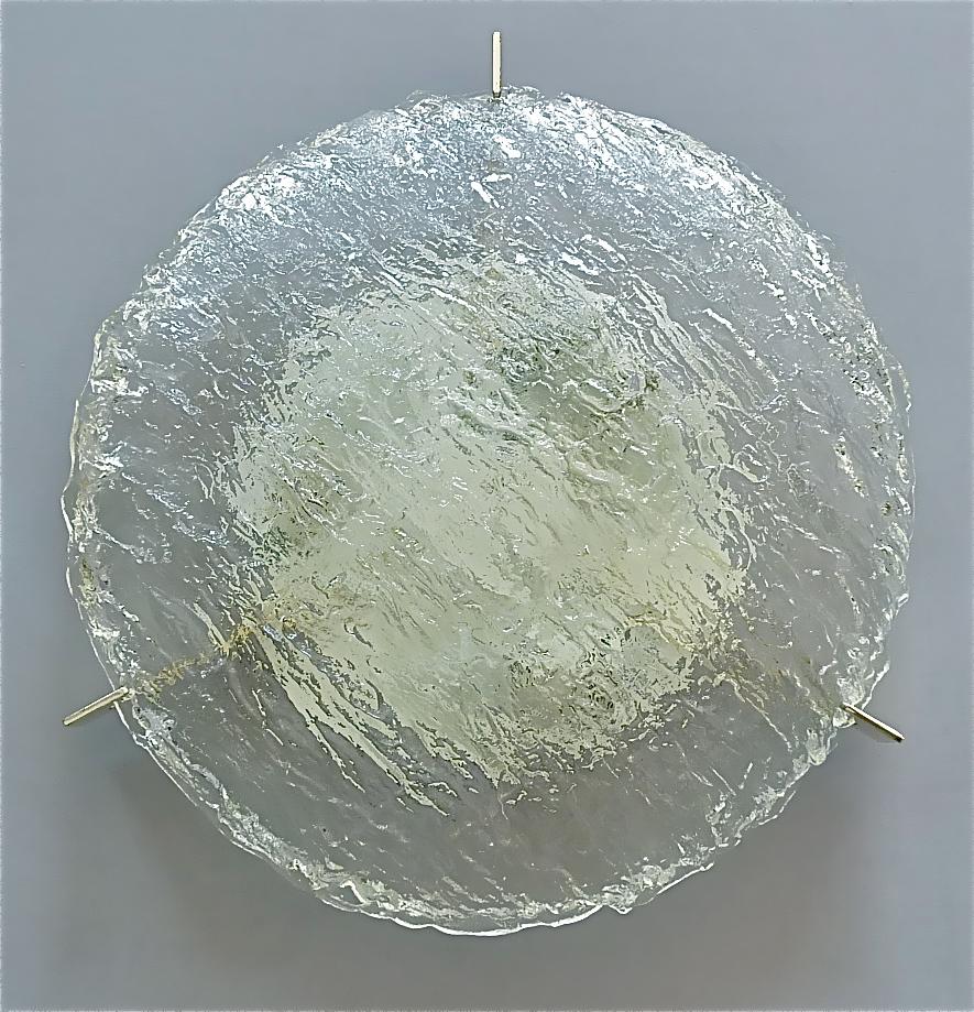 Große große signierte runde Kaiser Murano-Eisglas-Wandleuchte, versilbert Messing (Versilbert) im Angebot
