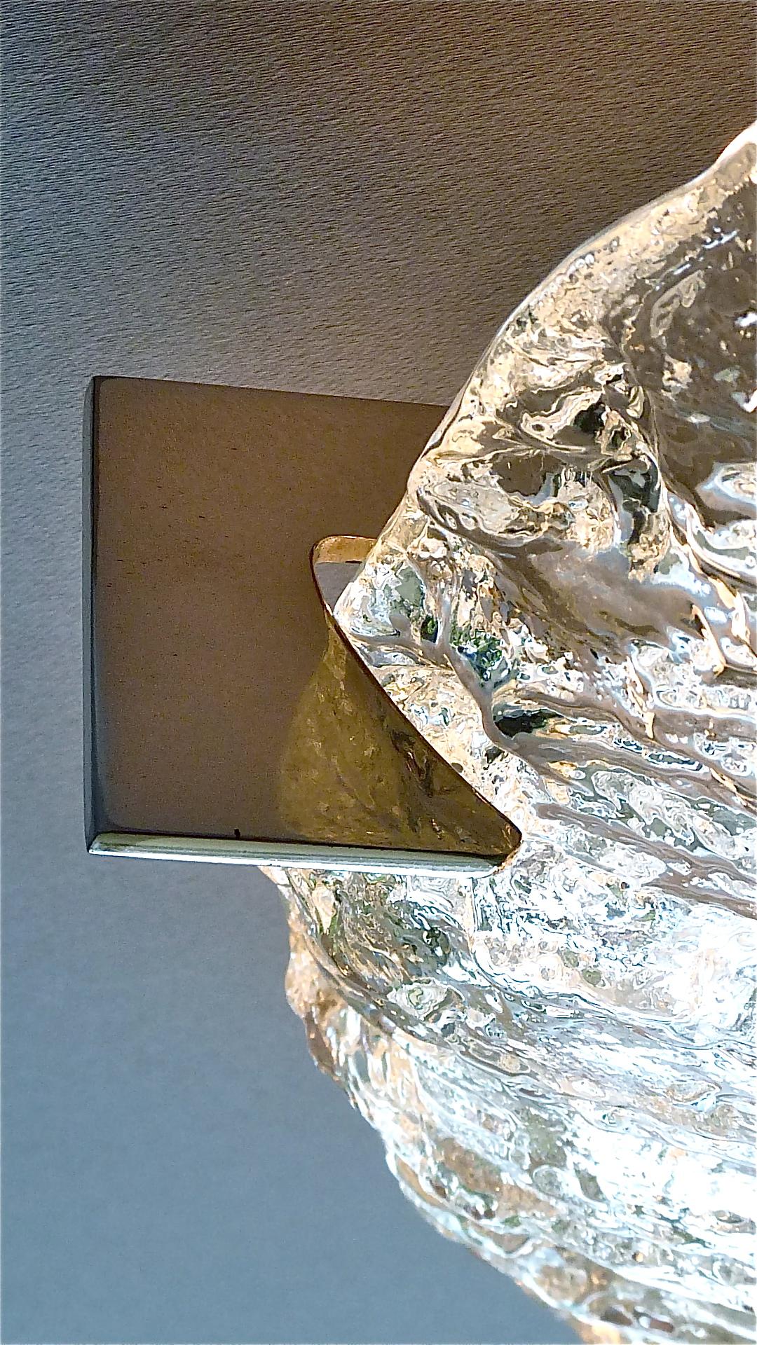 Große große signierte runde Kaiser Murano-Eisglas-Wandleuchte, versilbert Messing (Metall) im Angebot