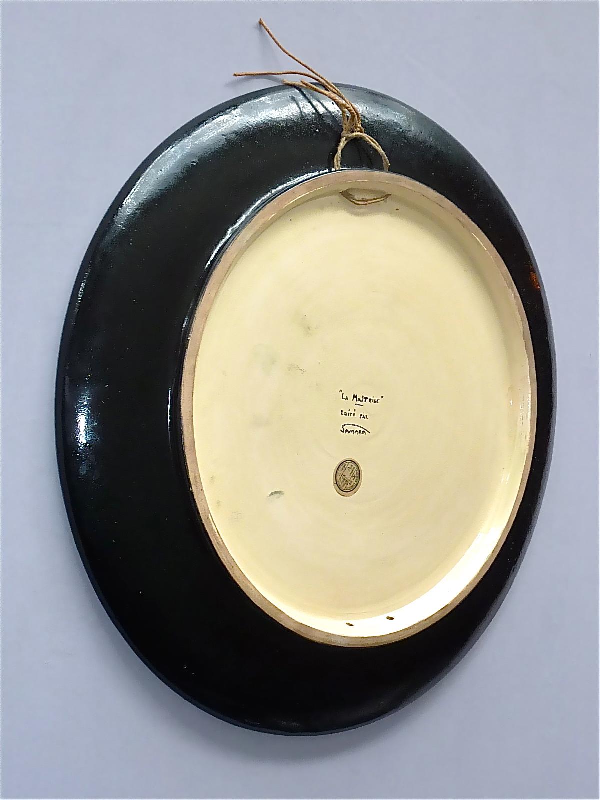 Large Signed Samara Galeries Lafayette Art Deco Ceramic Plate Bathing Nude 1920s For Sale 8