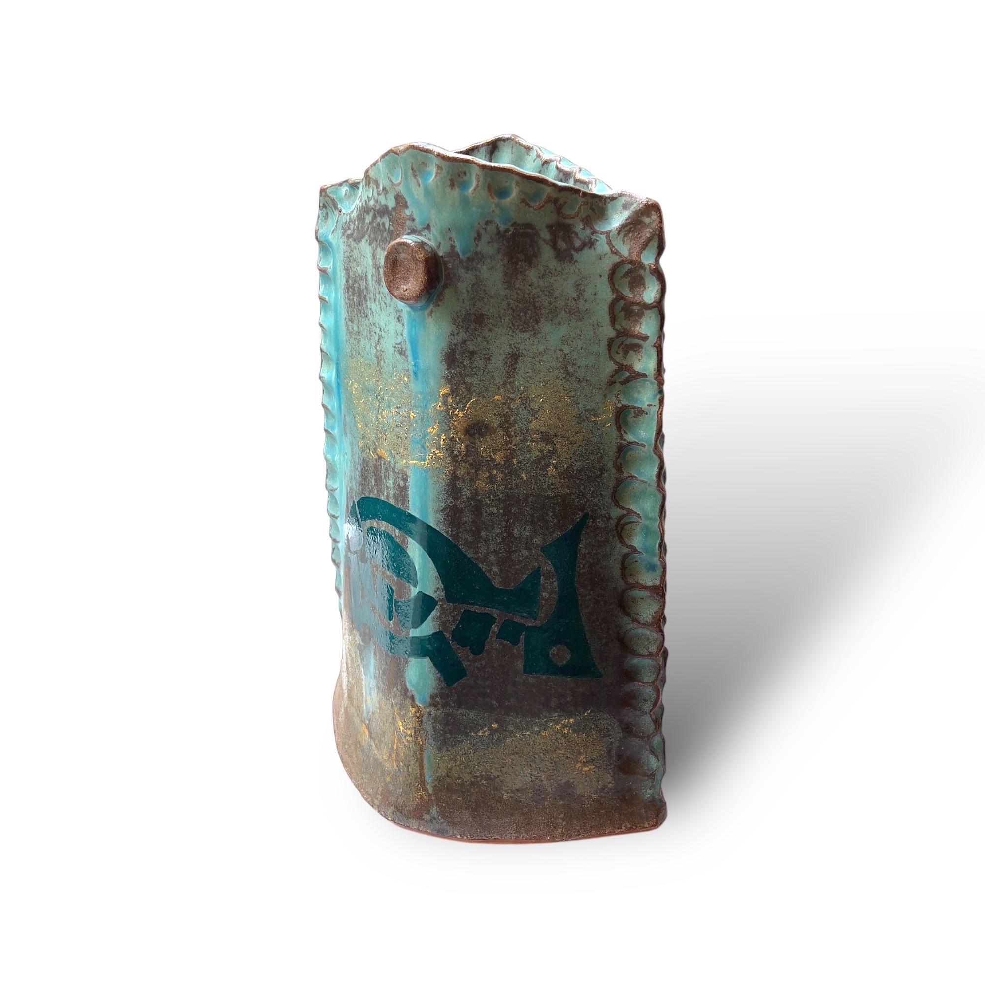 Ceramic Large Signed Studio pottery Japanese vase For Sale