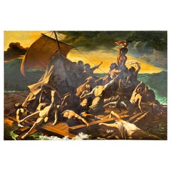 Large Signed Vintage Study of "The Raft of the Medusa" Painting from Portugal
