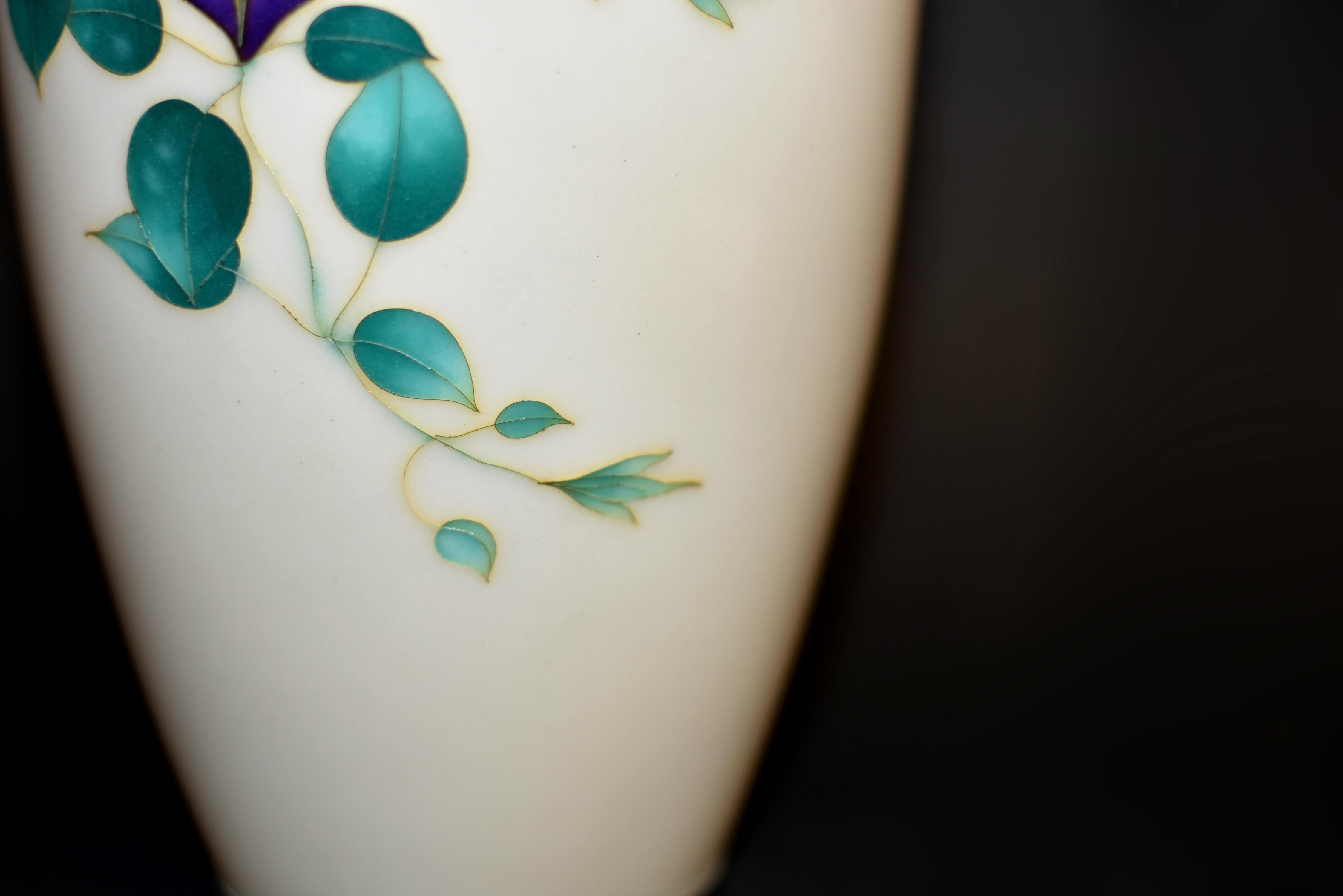 Gran Jarrón de Cloisonné Japonés Clematis 10
