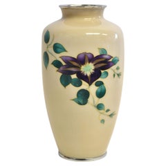 Large Signed Yukio Tamura Japanese Cloisonne Vase Clematis 10"