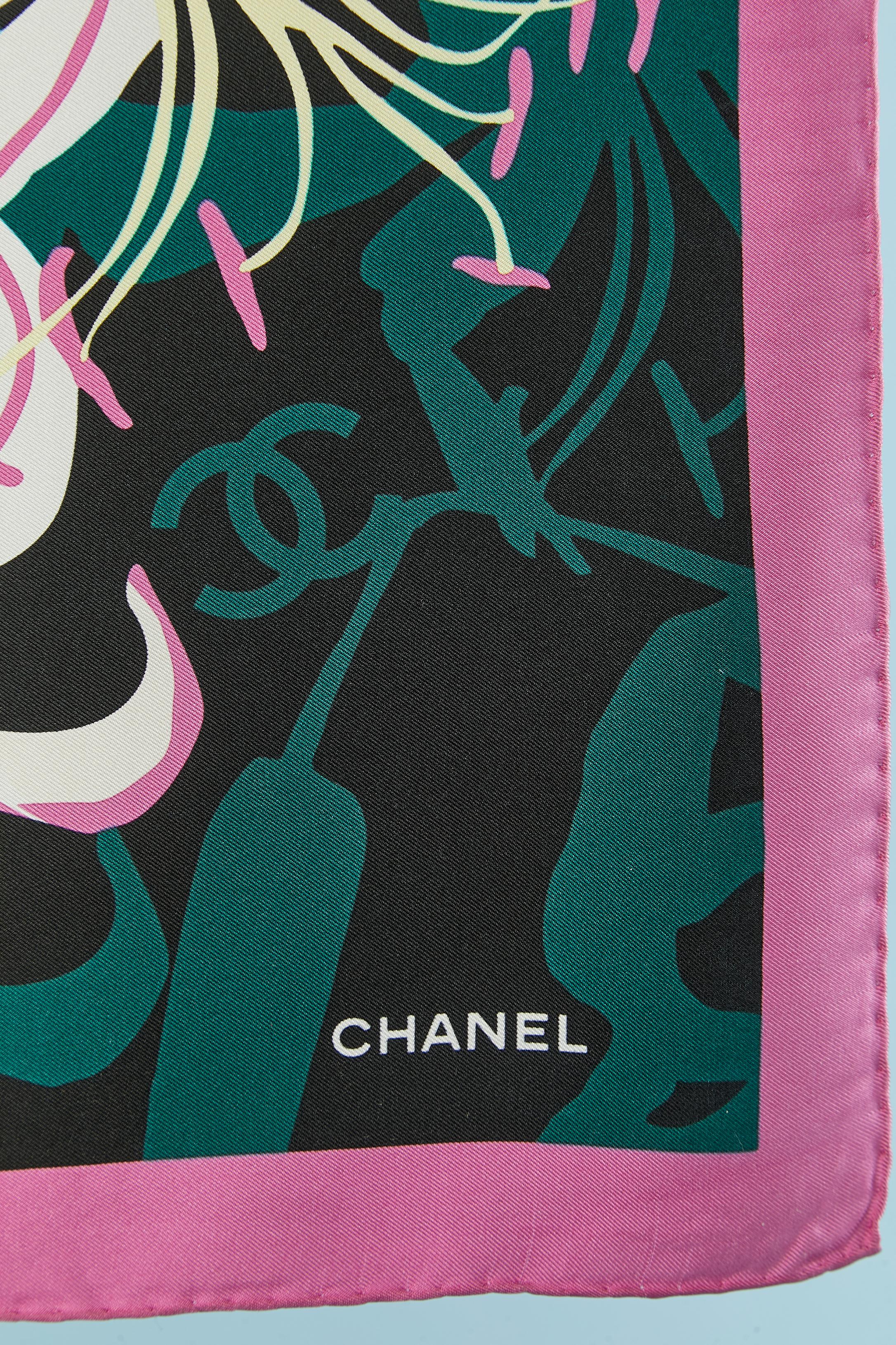 Black Large silk Carré scarf with Lili print on Chanel