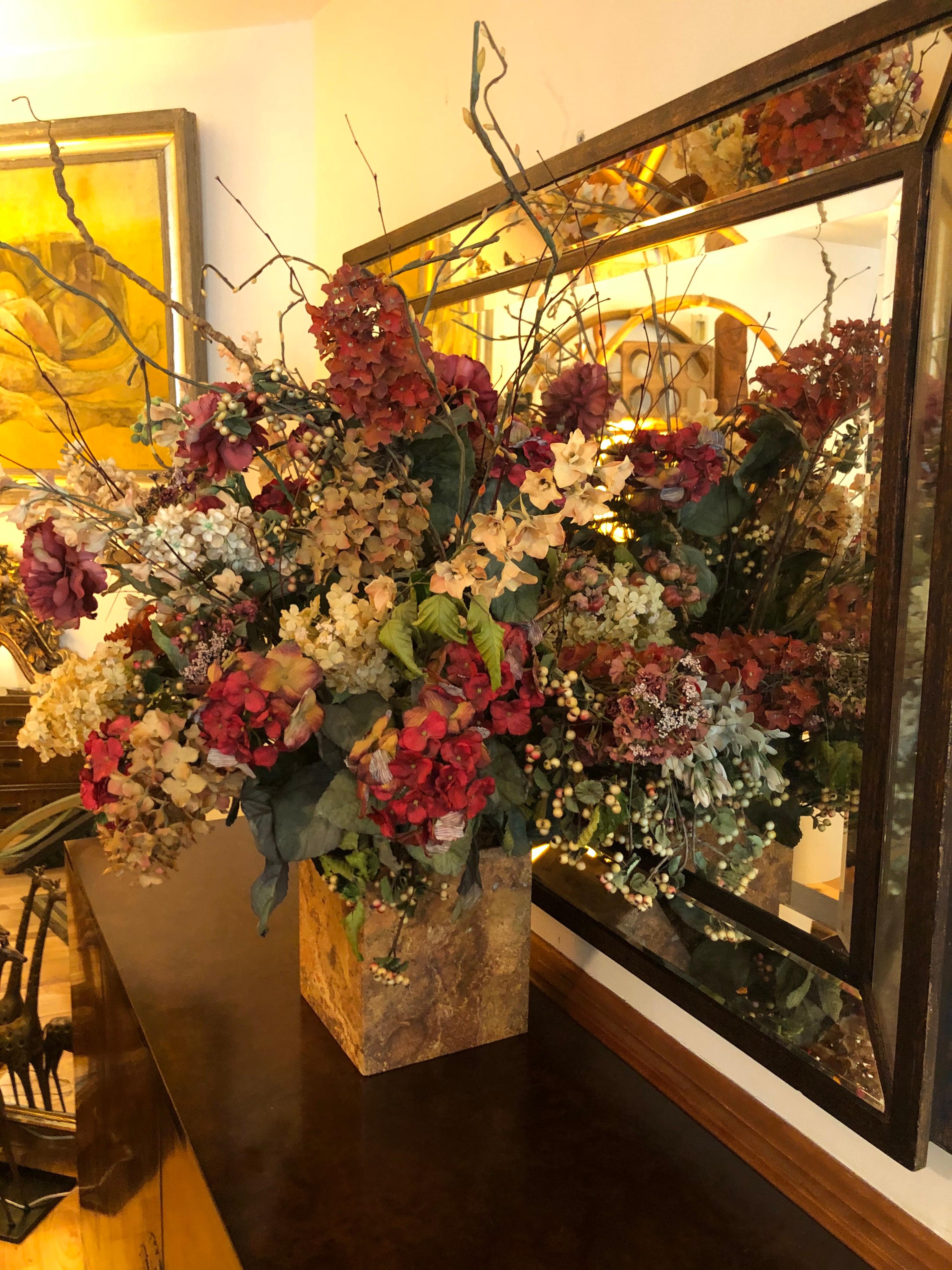 Large Silk Flower Arrangement in a Marble Base In Excellent Condition In Redding, CT