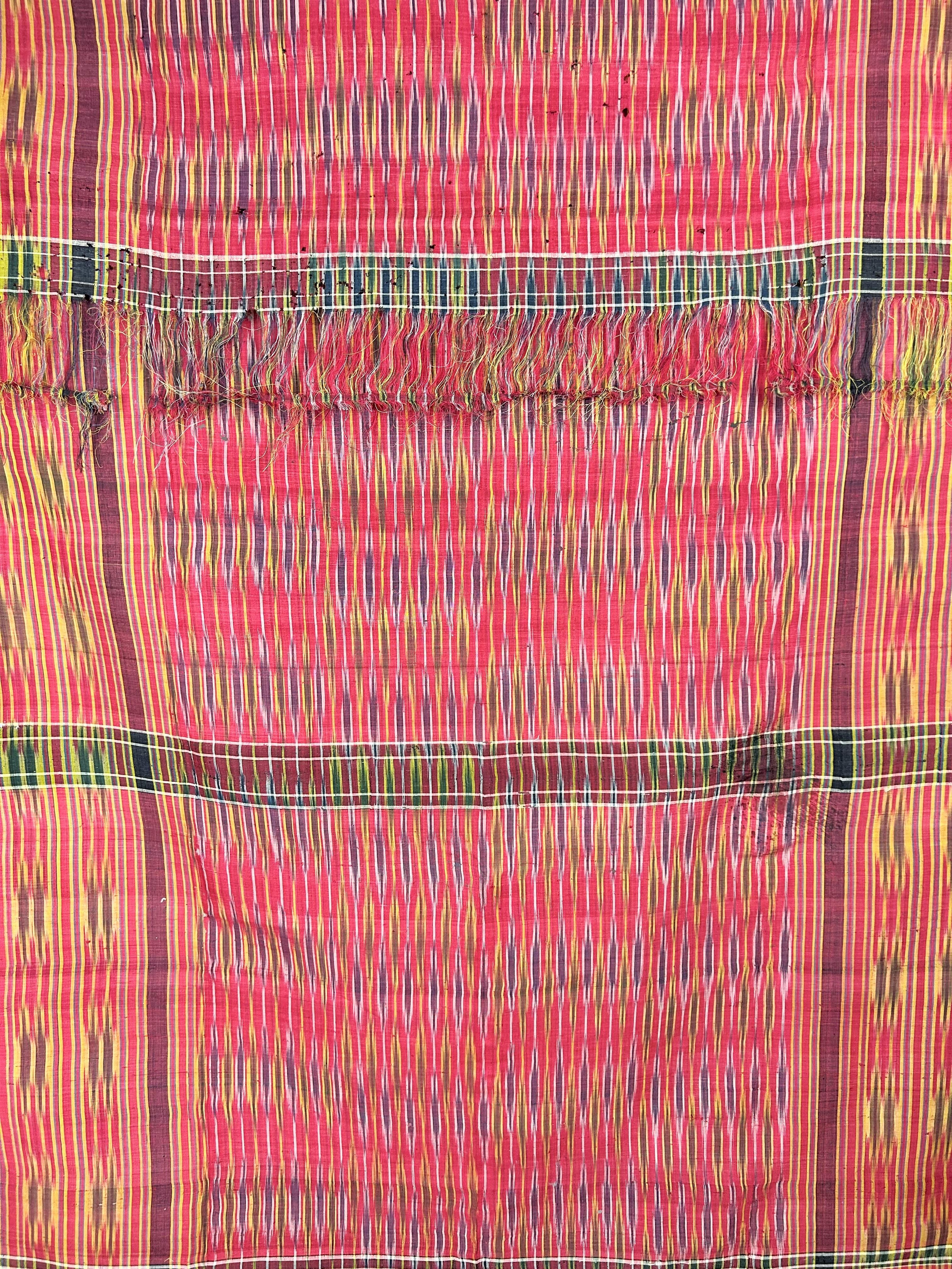 Gran toalla de seda Ikat de Alepo o Damasco - Imperio otomano, S. XIX Rosa en venta
