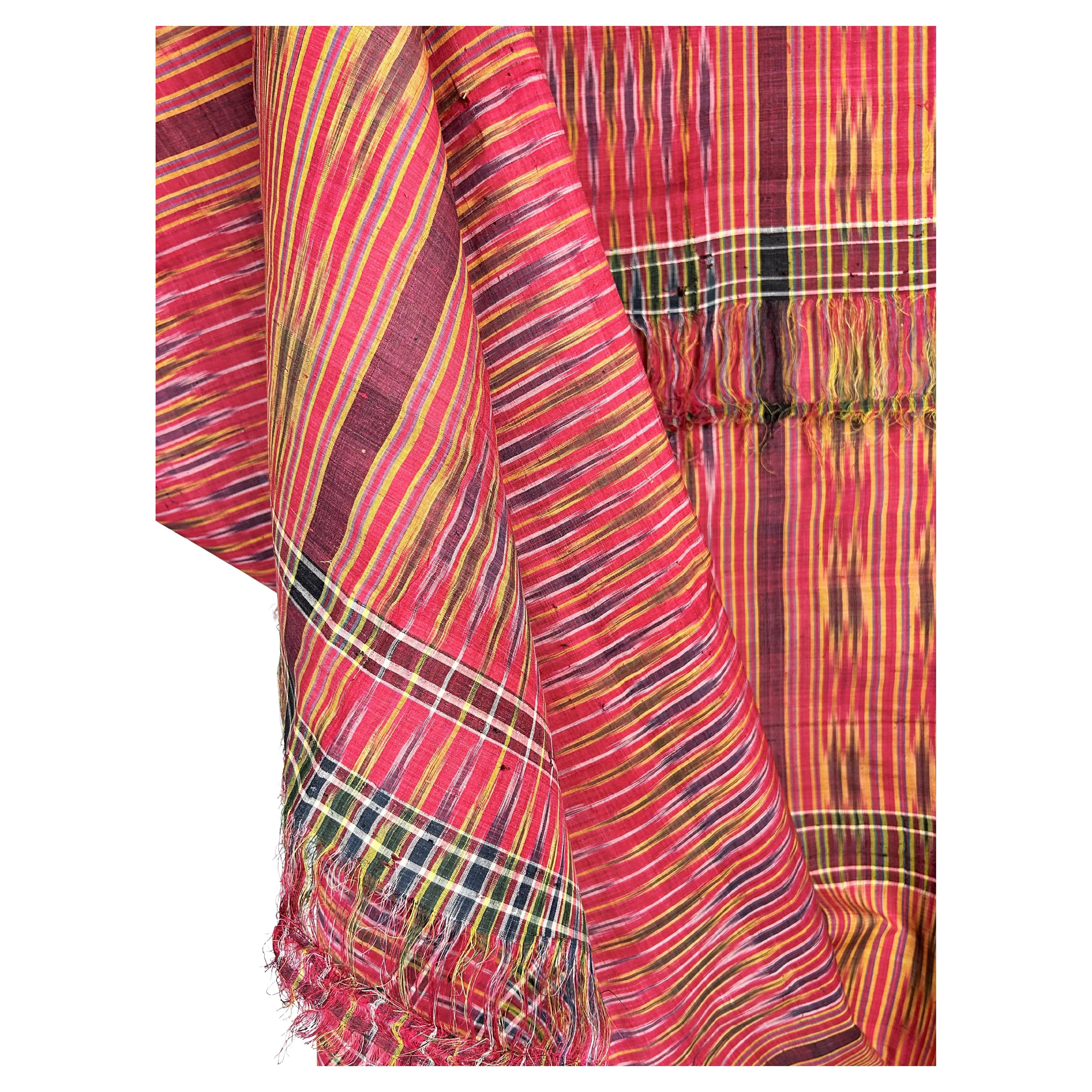 Gran toalla de seda Ikat de Alepo o Damasco - Imperio otomano, S. XIX