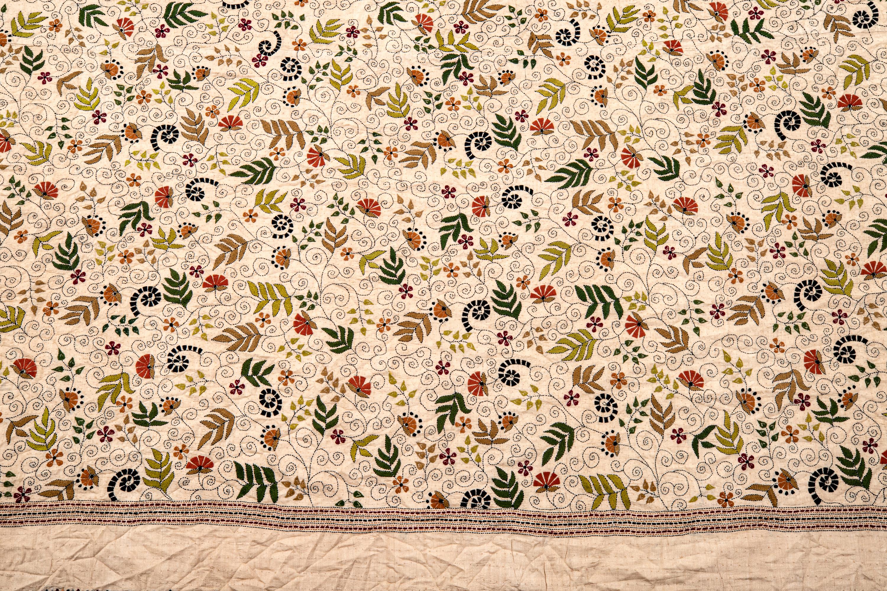 Indian Large Silk Kantha Cover, India, 1980s For Sale