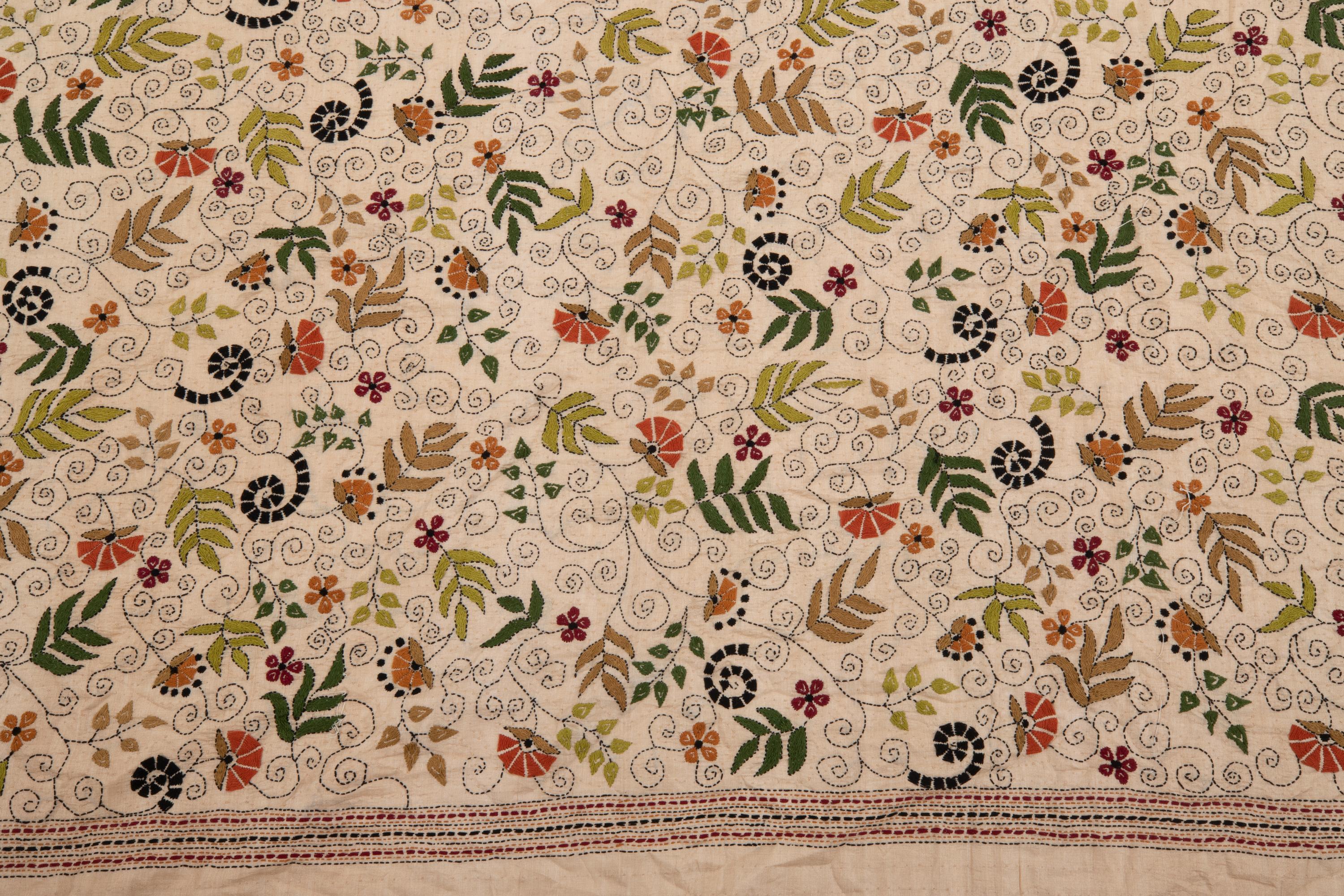 20th Century Large Silk Kantha Cover, India, 1980s For Sale