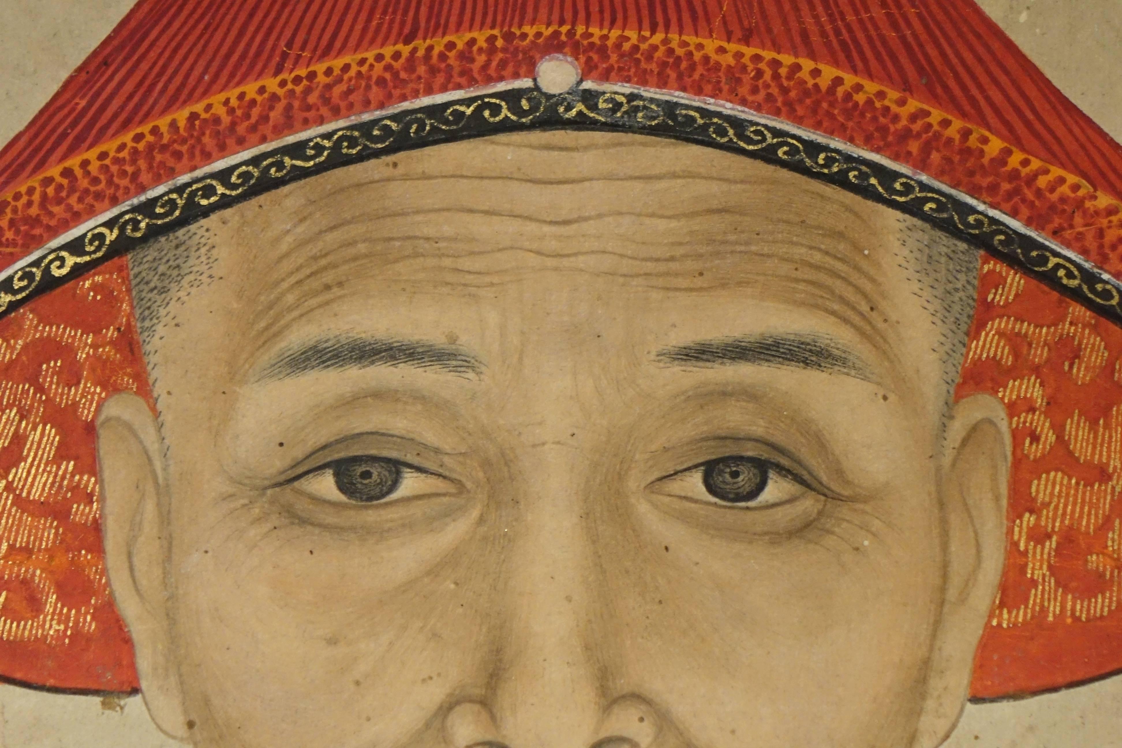 Large Silk Painting Portrait of a Mandarin, 19th Century, Qing Dynasty, China 4