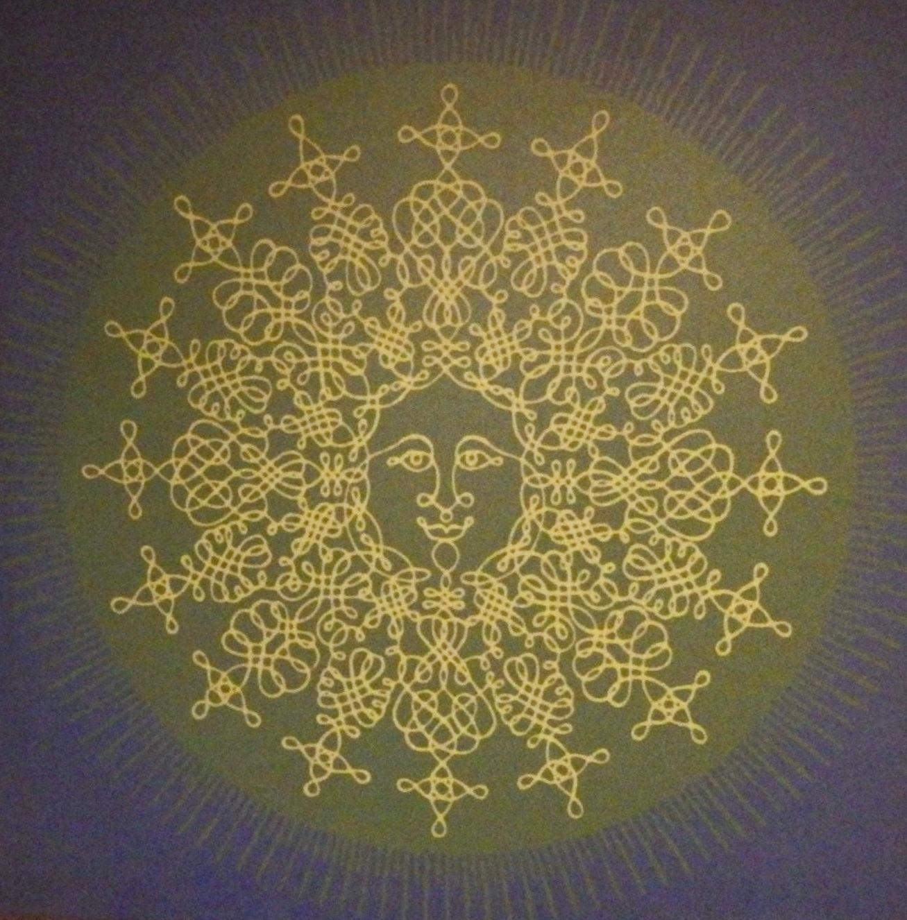 Mid-Century Modern Large Silkscreen of Happy Sun on Canvas by Tom Tru