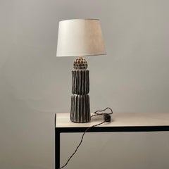 Large 'Sillons' Pottery Lamp with Parchment Shade by Design Frères