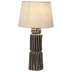 Large 'Sillons' Pottery Lamp with Parchment Shade by Design Frères