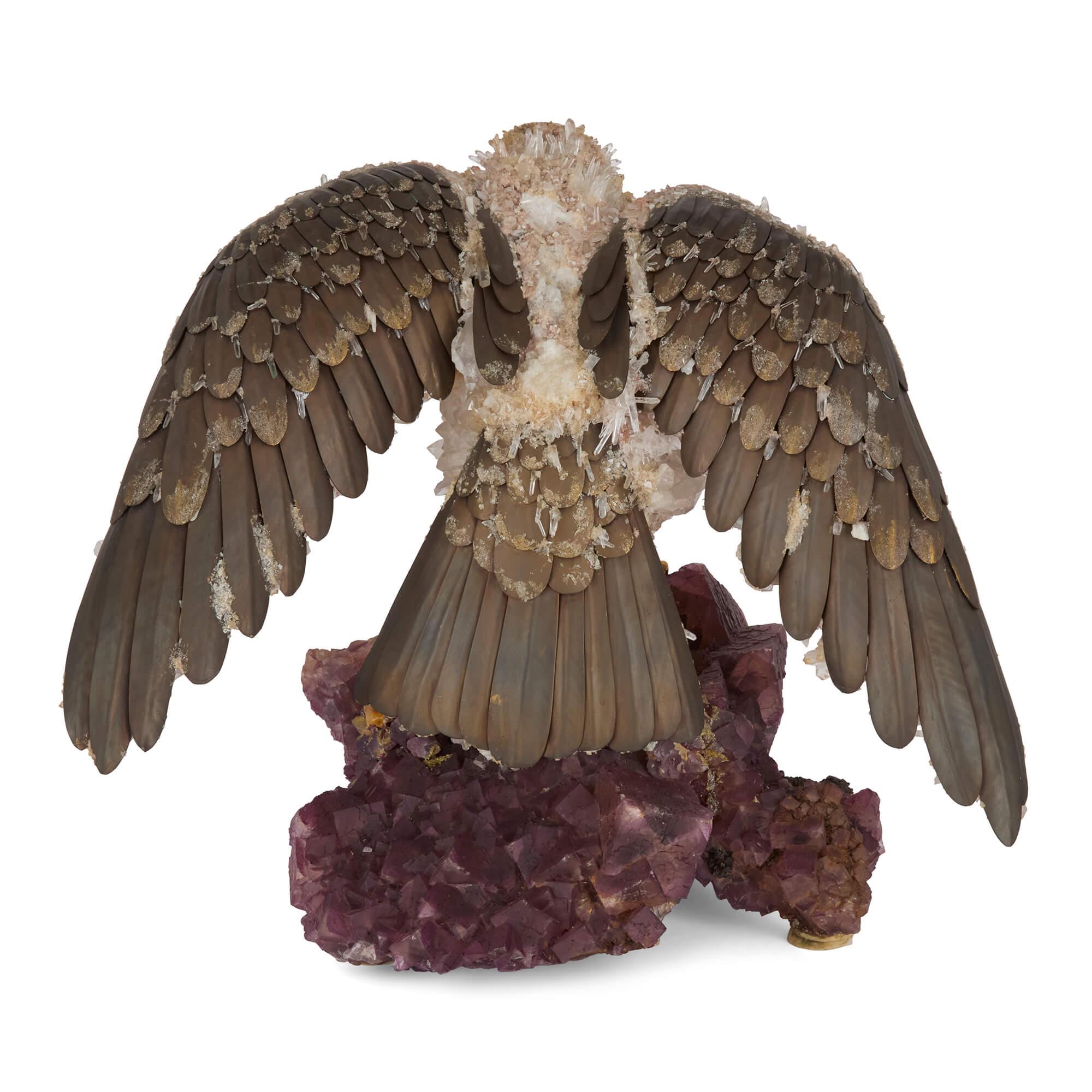 Grande modello di aquila in argento, ametista e quarzo attribuito ad Asprey In condizioni buone in vendita a London, GB