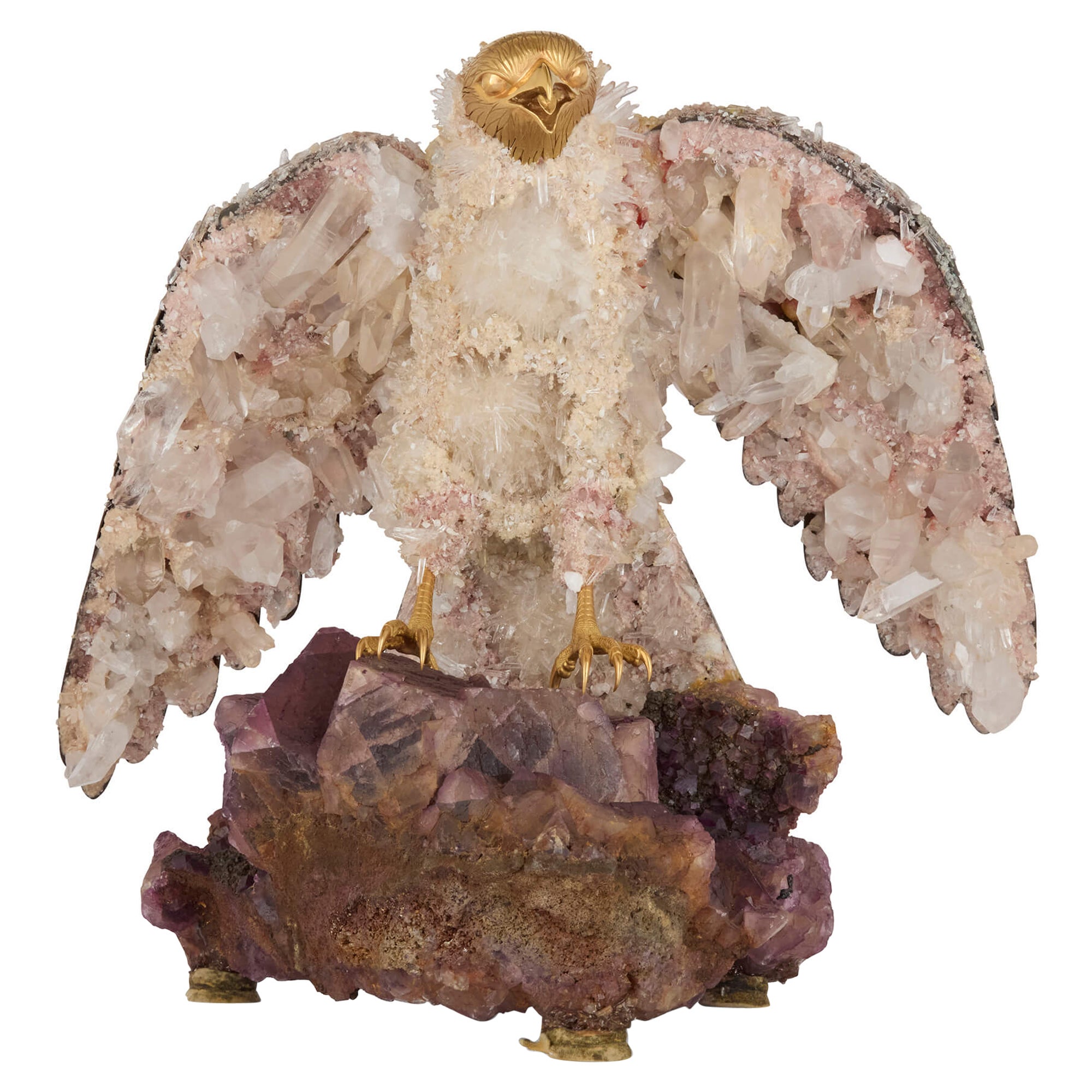 Large Silver, Amethyst and Quartz Model of an Eagle Attributed to Asprey