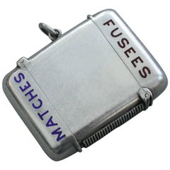 Large Silver and Enamel Dual Compartment Vesta Case Matches and Fusees