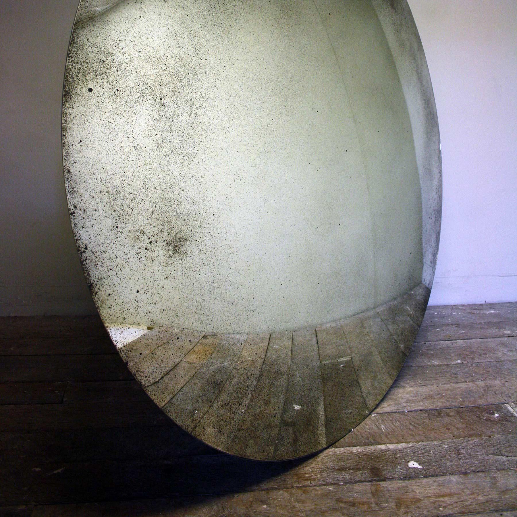 Mid-Century Modern Large Silver Antiqued Convex Mirror For Sale