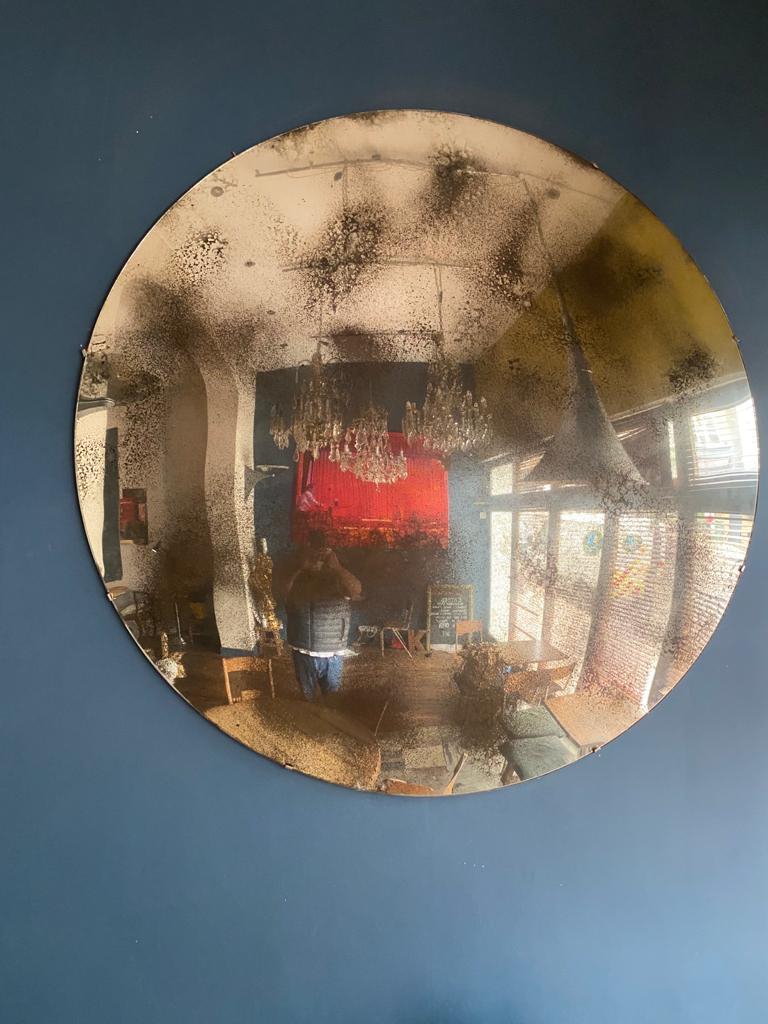 Gran espejo convexo plateado envejecido Vidrio en venta
