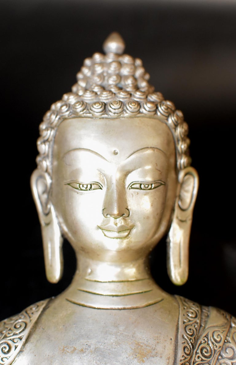 Large Silver Bronze Buddha at 1stDibs