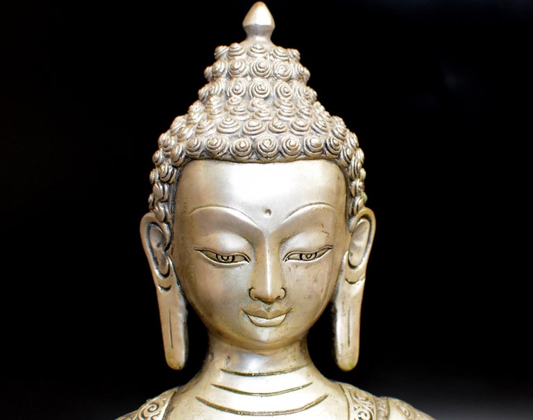 Large Silver Bronze Buddha at 1stDibs