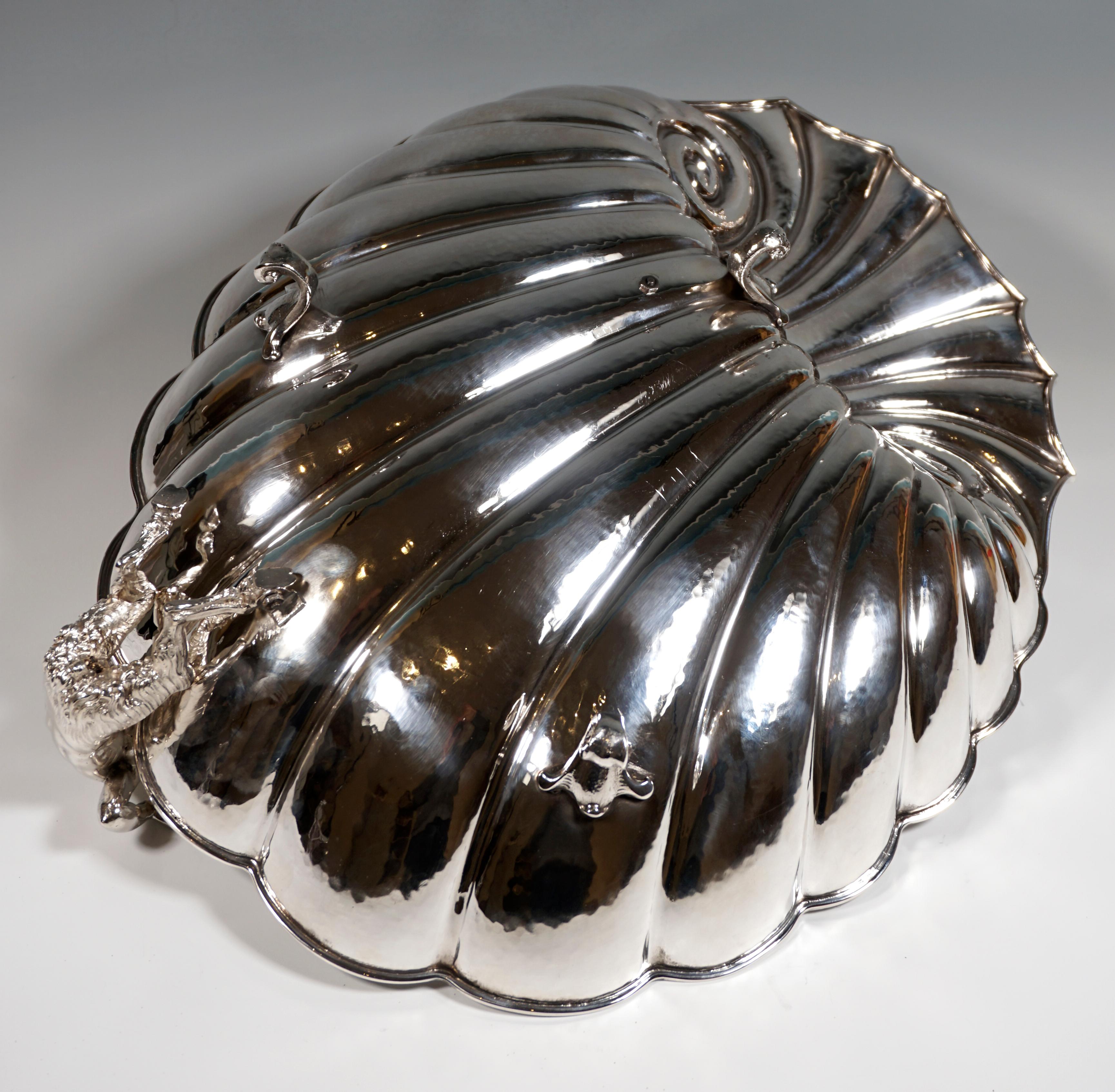 Large Silver Centerpiece Bowl, Seashell With Nymph & Faun, Italy, Mid 20th 4