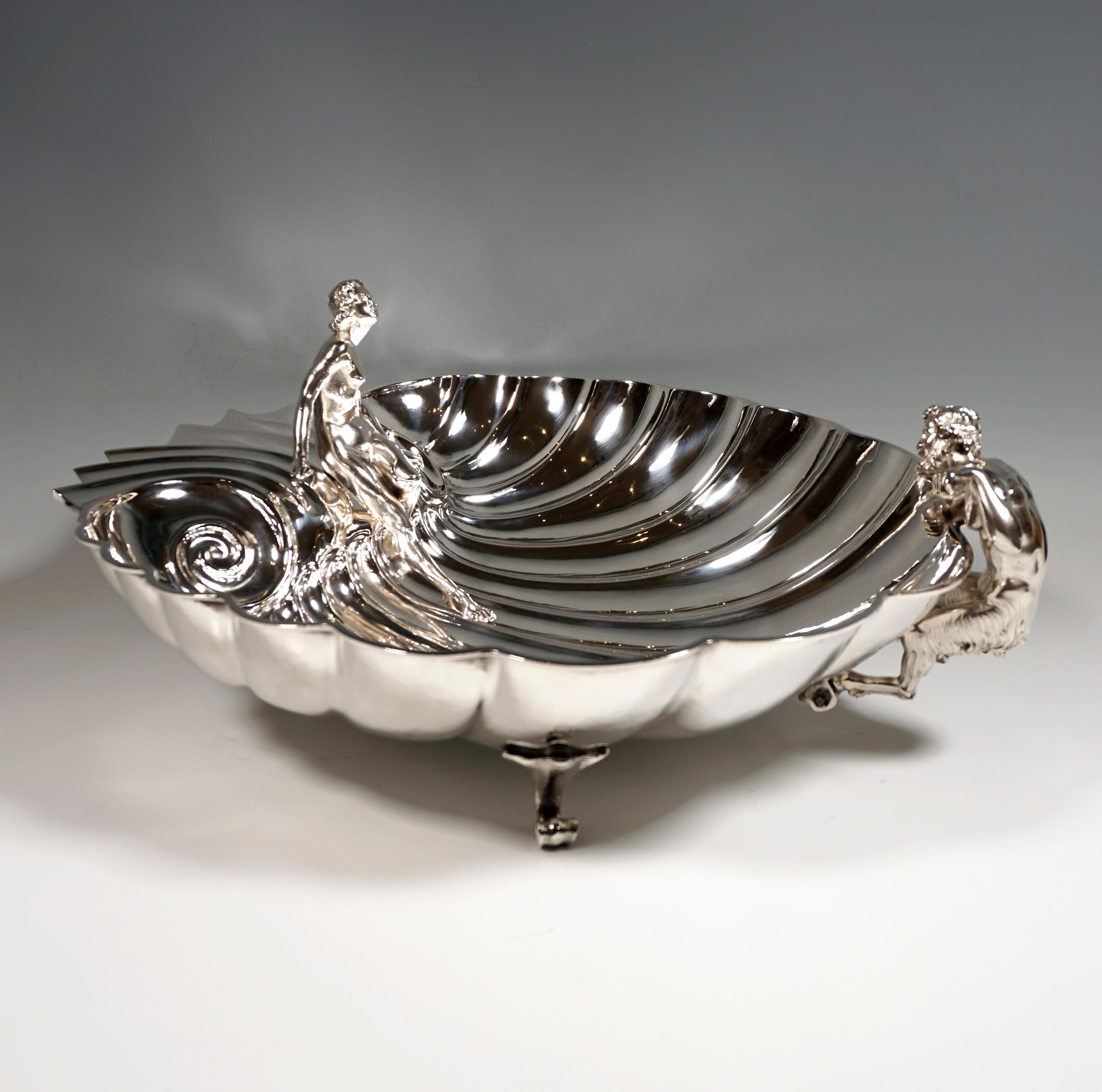 Large Silver Centerpiece Bowl, Seashell With Nymph & Faun, Italy, Mid 20th In Good Condition In Vienna, AT