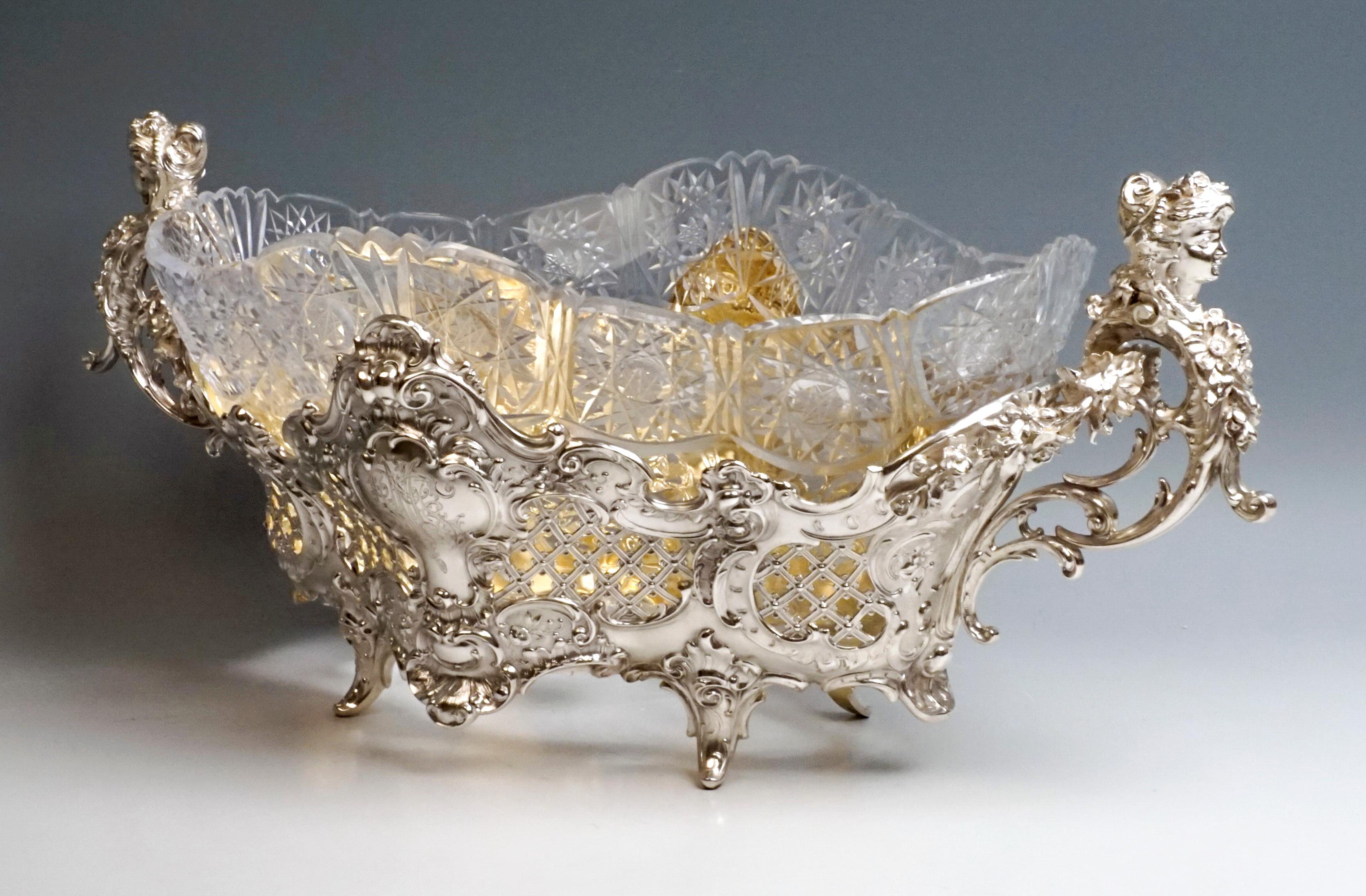 Large Silver Centerpiece Historicism Flower Bowl With Glass Liner, Germany, 1895 In Good Condition In Vienna, AT