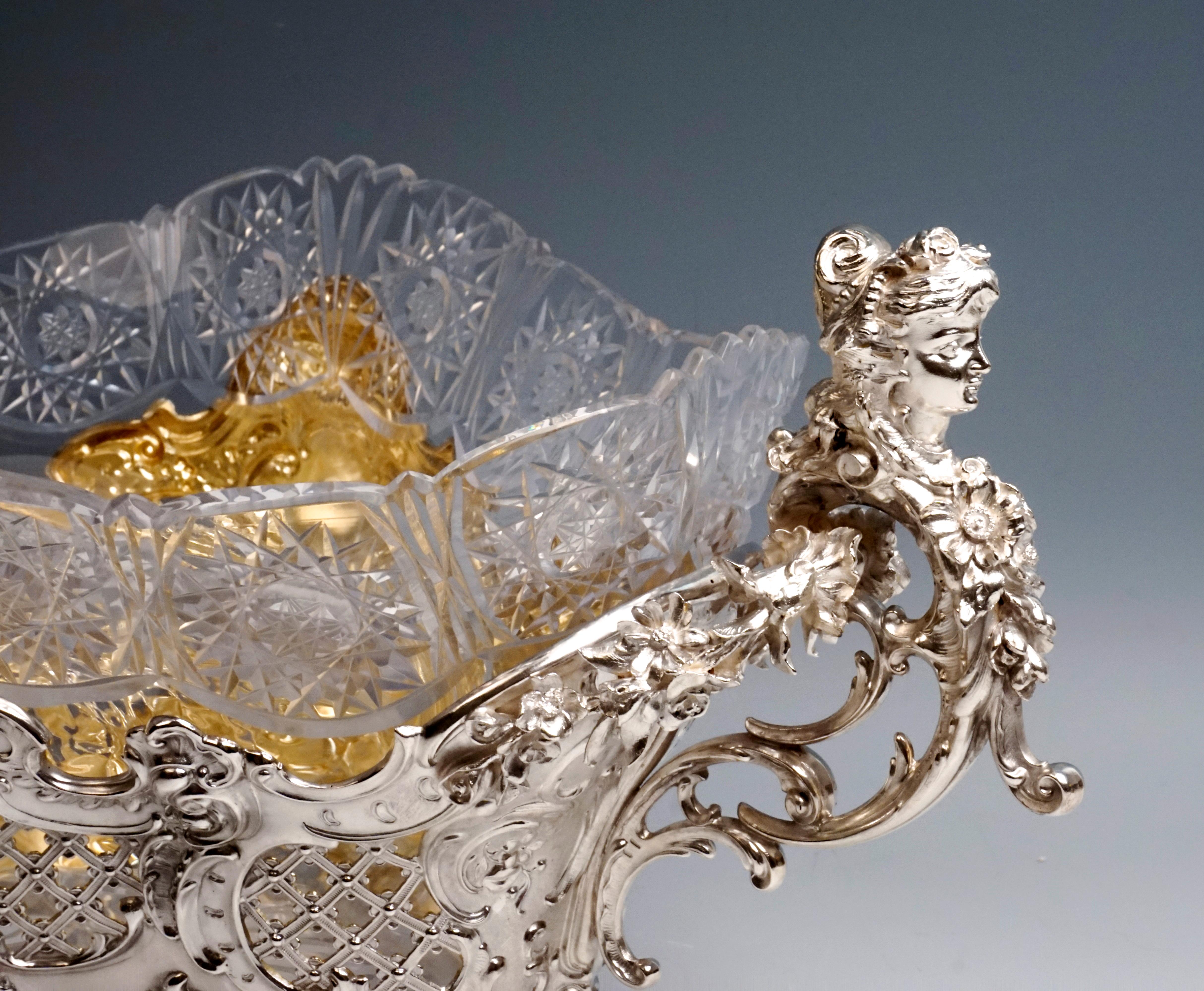 19th Century Large Silver Centerpiece Historicism Flower Bowl With Glass Liner, Germany, 1895