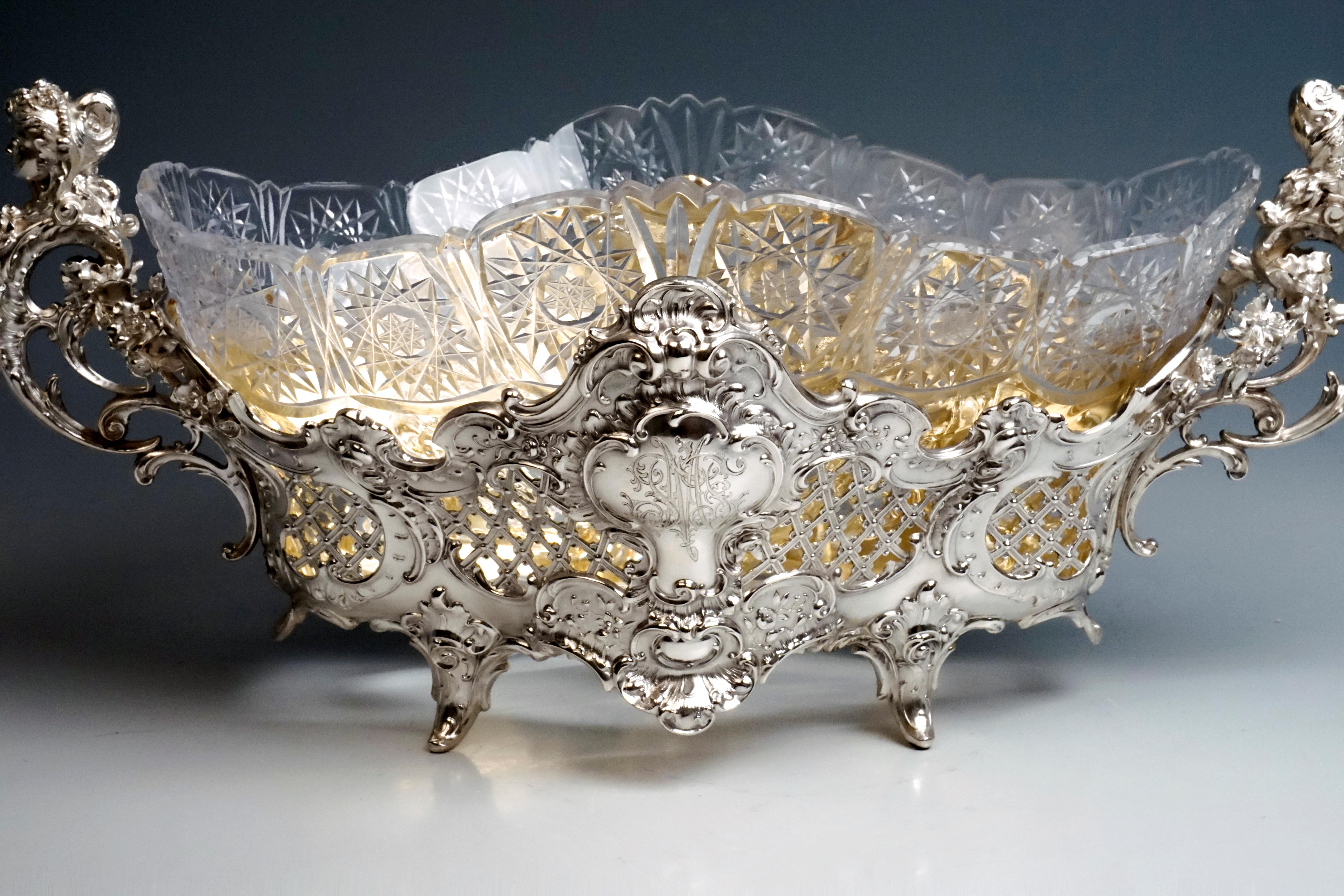 Large Silver Centerpiece Historicism Flower Bowl With Glass Liner, Germany, 1895 1