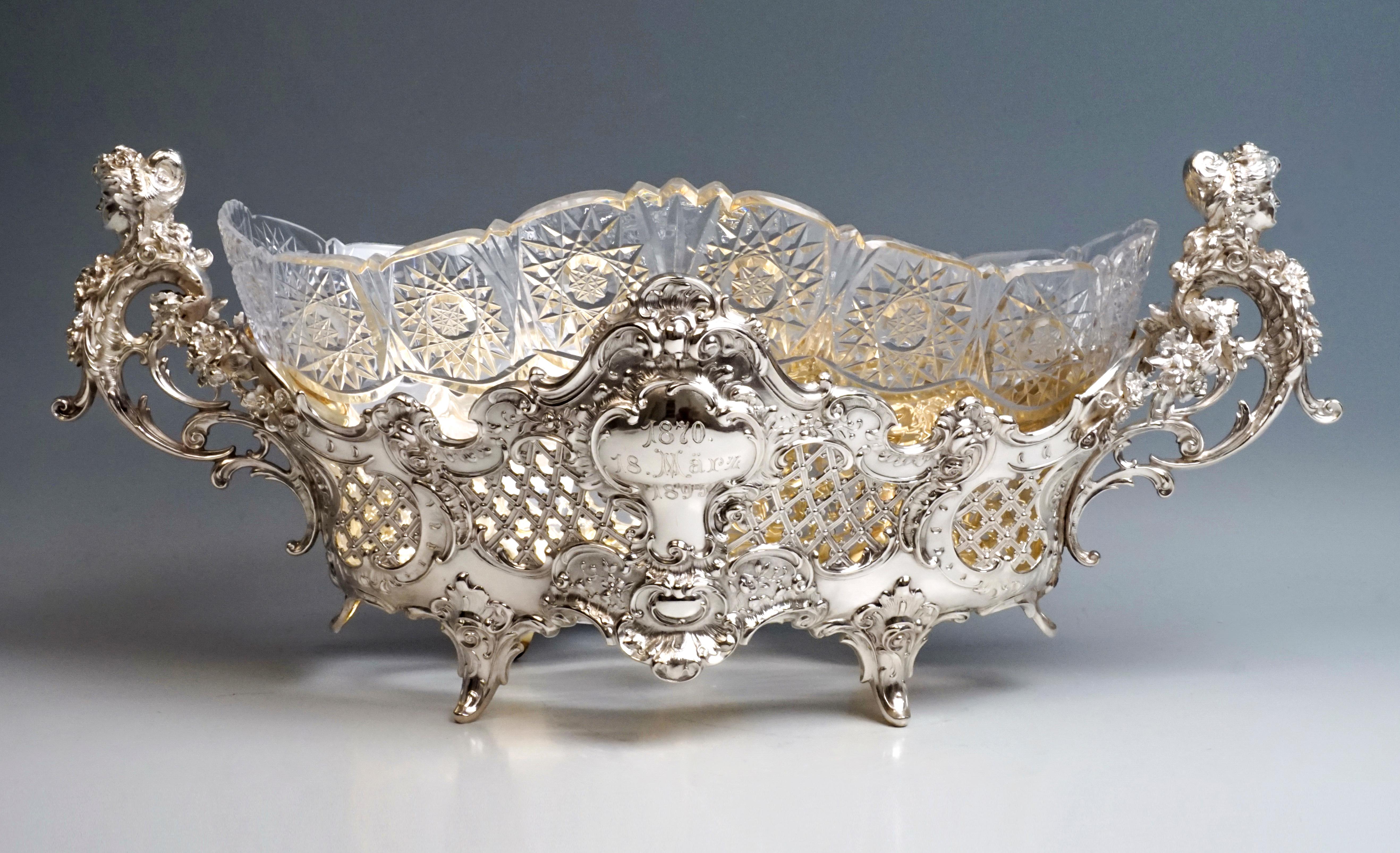 Large Silver Centerpiece Historicism Flower Bowl With Glass Liner, Germany, 1895 4