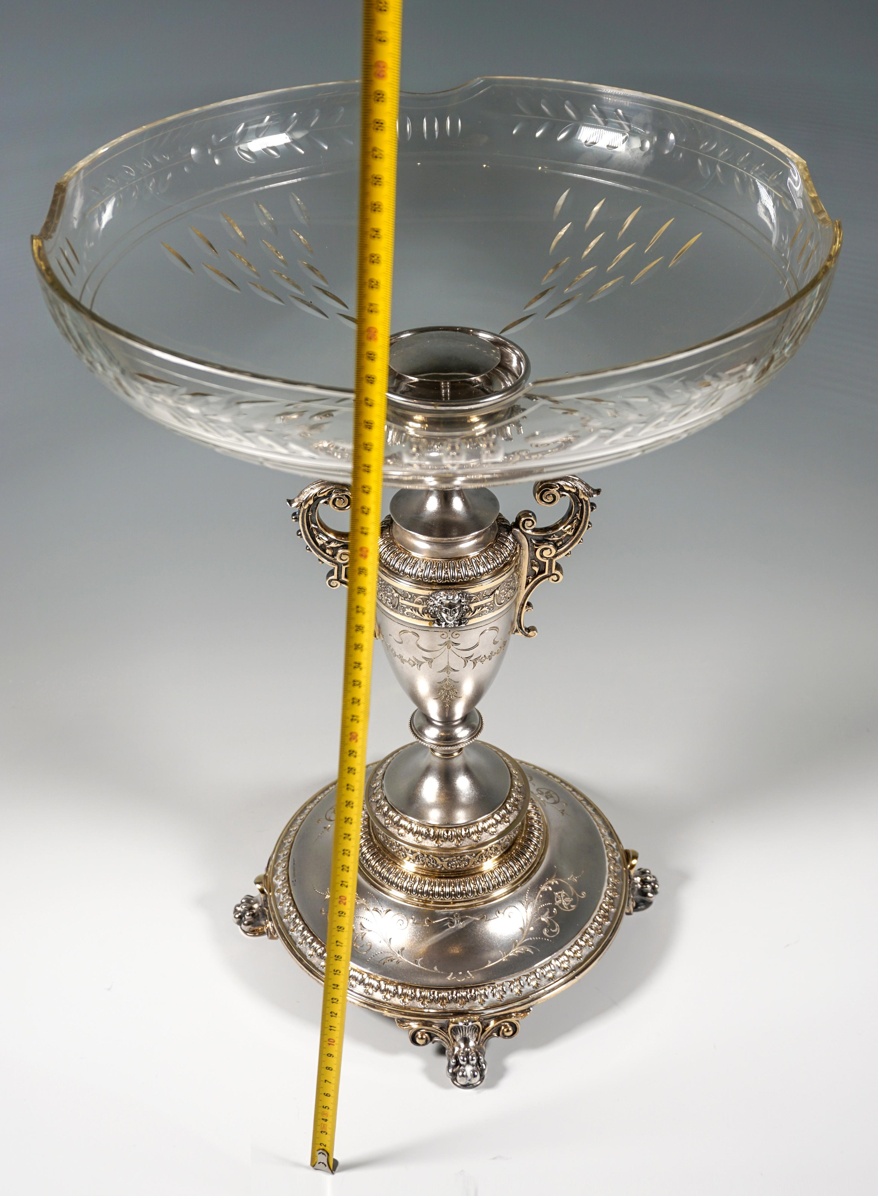 Large Silver Centerpiece Orig. Glass Bowl, Koch & Bergfeld, Germany, ca 1885 4