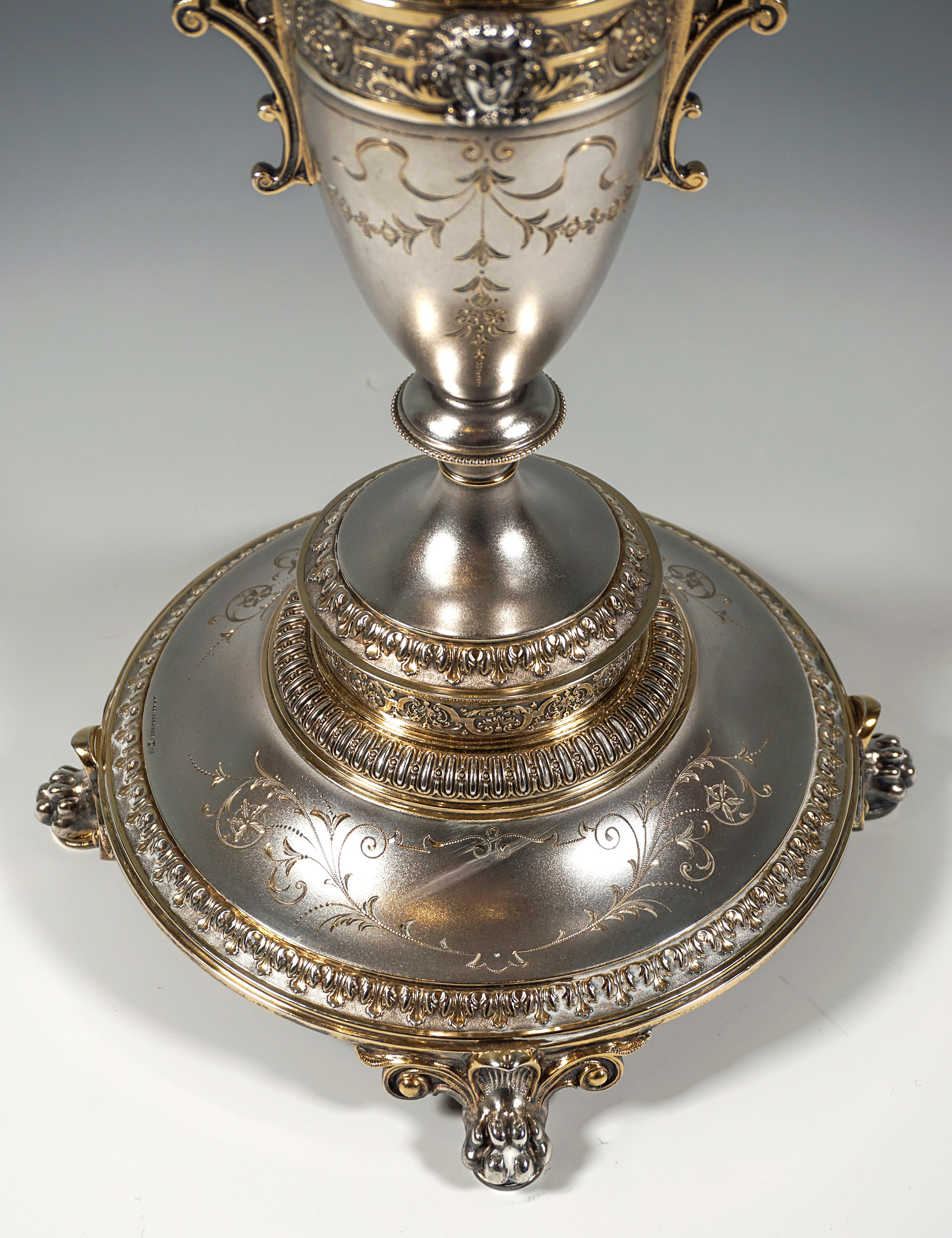 Large Silver Centerpiece Orig. Glass Bowl, Koch & Bergfeld, Germany, ca 1885 In Good Condition In Vienna, AT