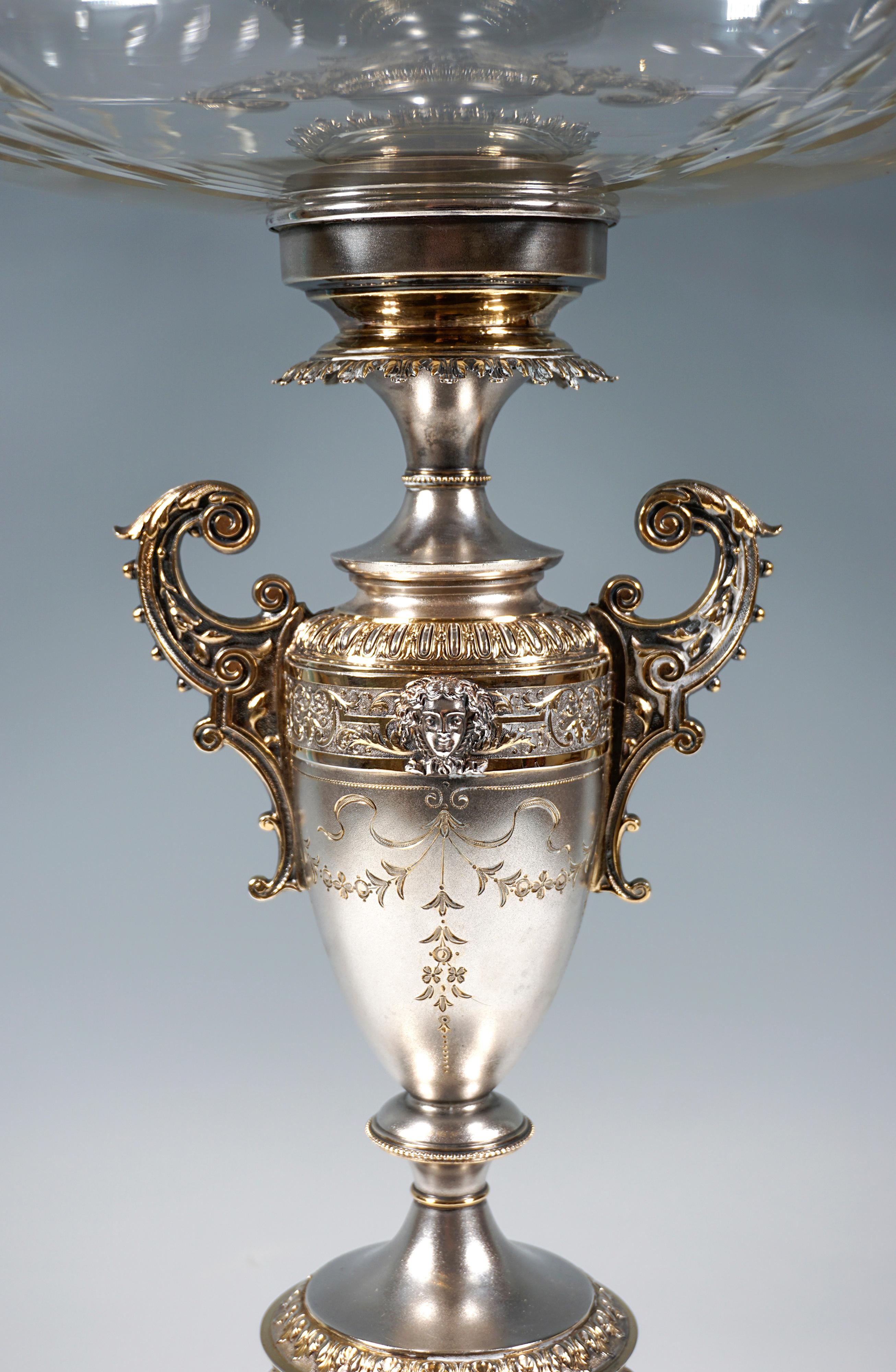 Large Silver Centerpiece Orig. Glass Bowl, Koch & Bergfeld, Germany, ca 1885 1