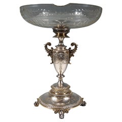 Grand centre de table en argent Orig. Bol en verre, Koch & Bergfeld, Allemagne, vers 1885