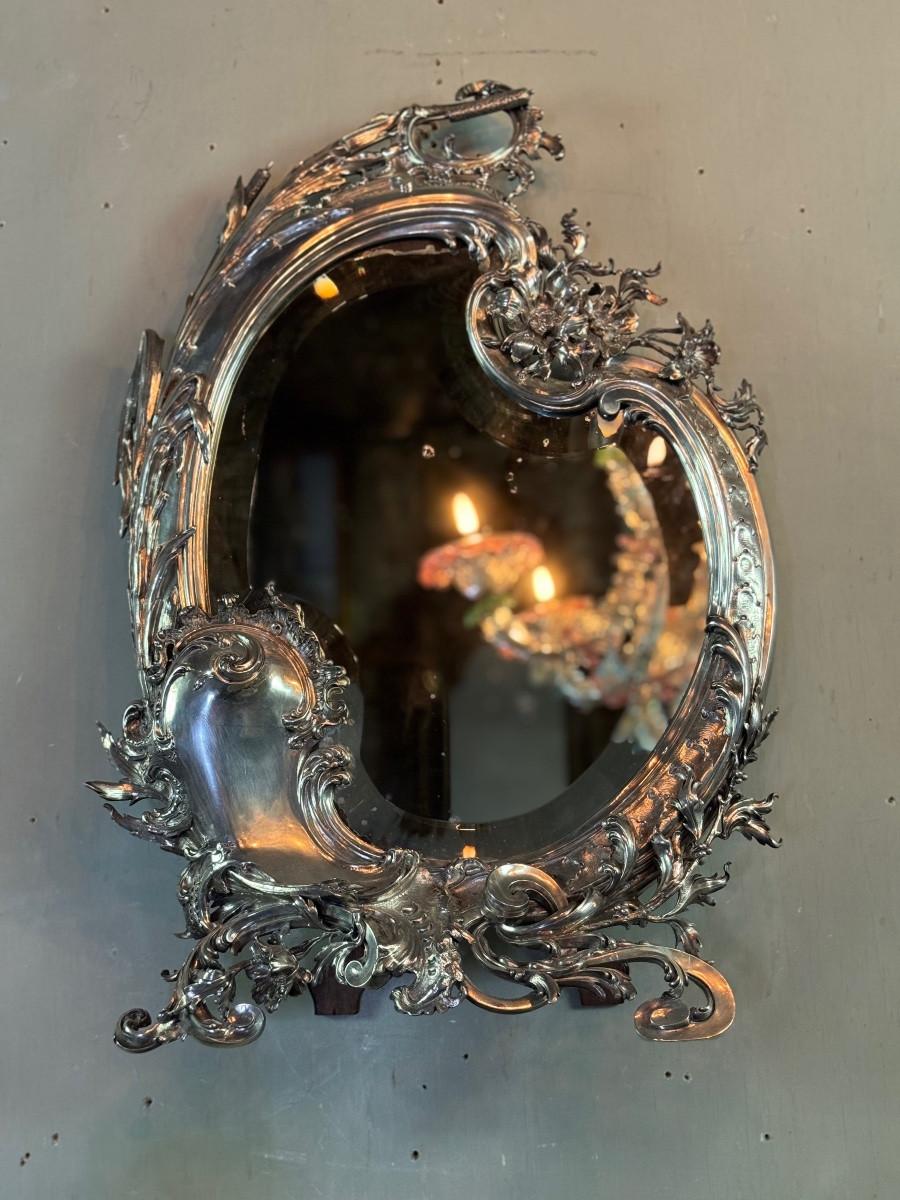 Large silver dressing table mirror, circa 1890, Master Silversmith Wolfer Brothe For Sale 5