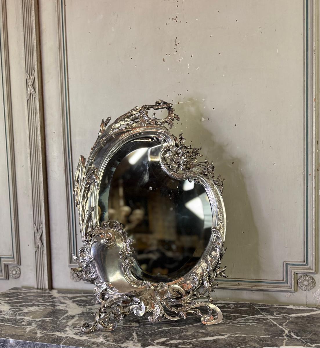 Large silver dressing table mirror, circa 1890, Master Silversmith Wolfer Brothe For Sale 7