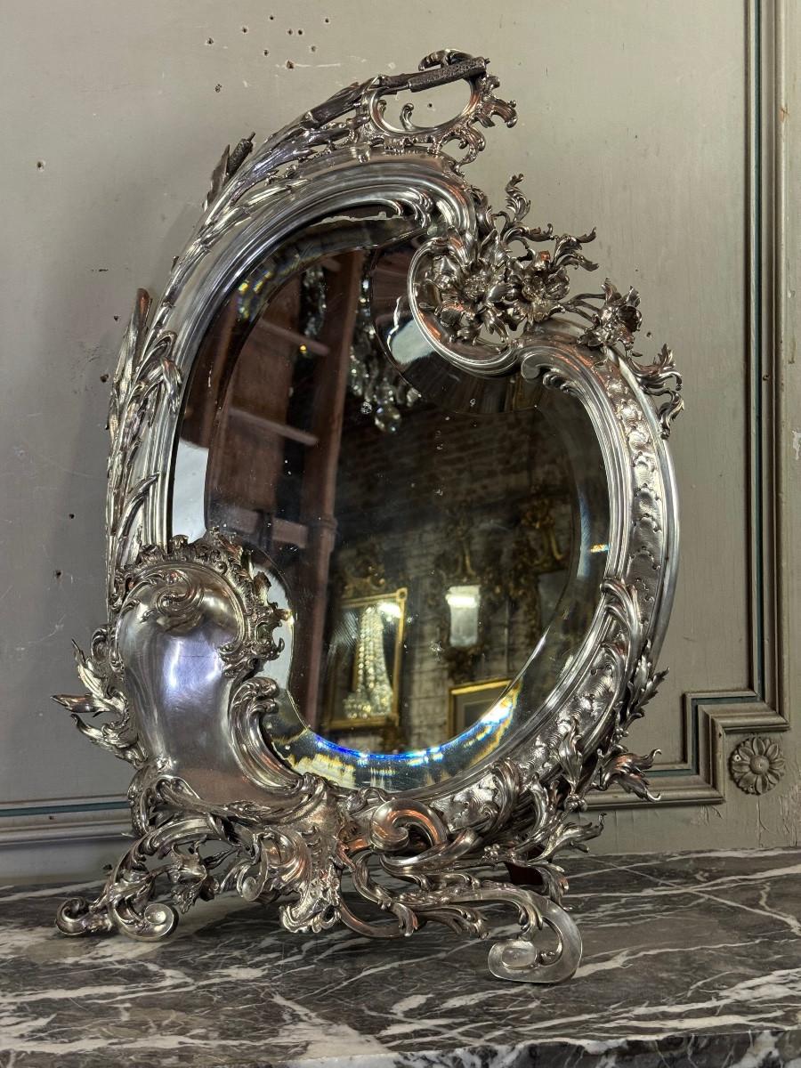Art Nouveau Large silver dressing table mirror, circa 1890, Master Silversmith Wolfer Brothe For Sale