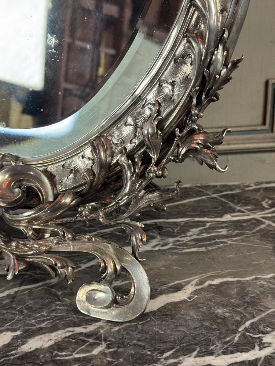 French Large silver dressing table mirror, circa 1890, Master Silversmith Wolfer Brothe For Sale