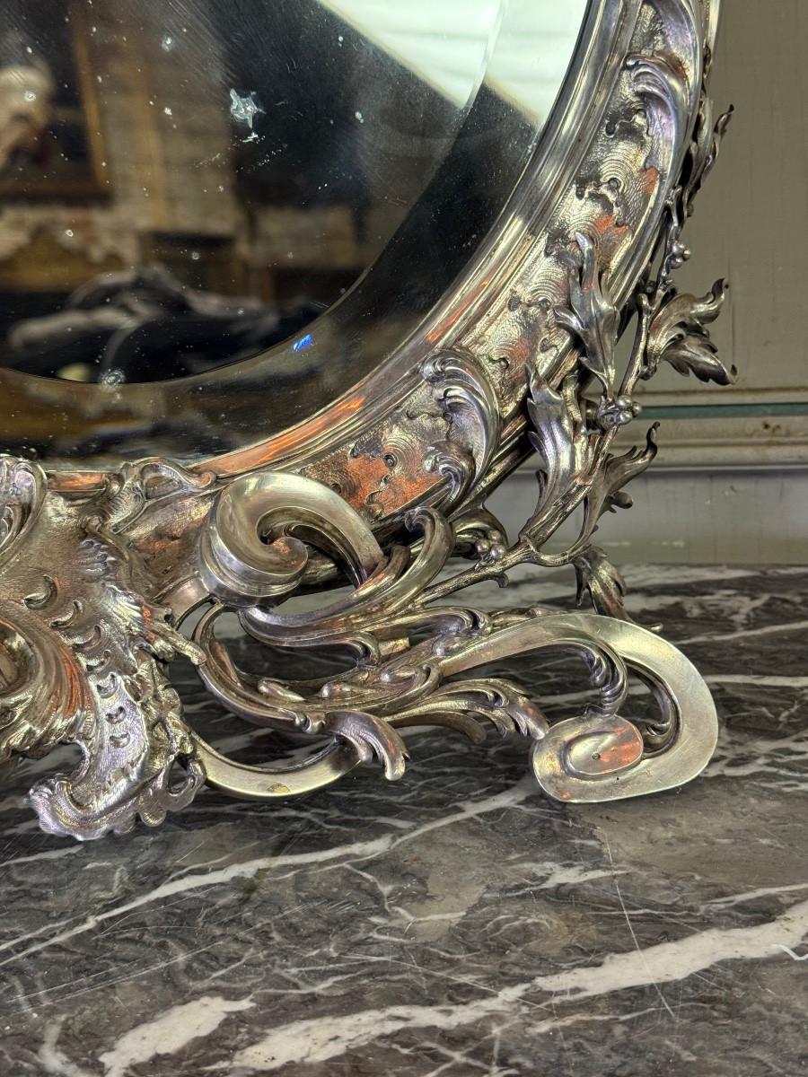Large silver dressing table mirror, circa 1890, Master Silversmith Wolfer Brothe For Sale 3