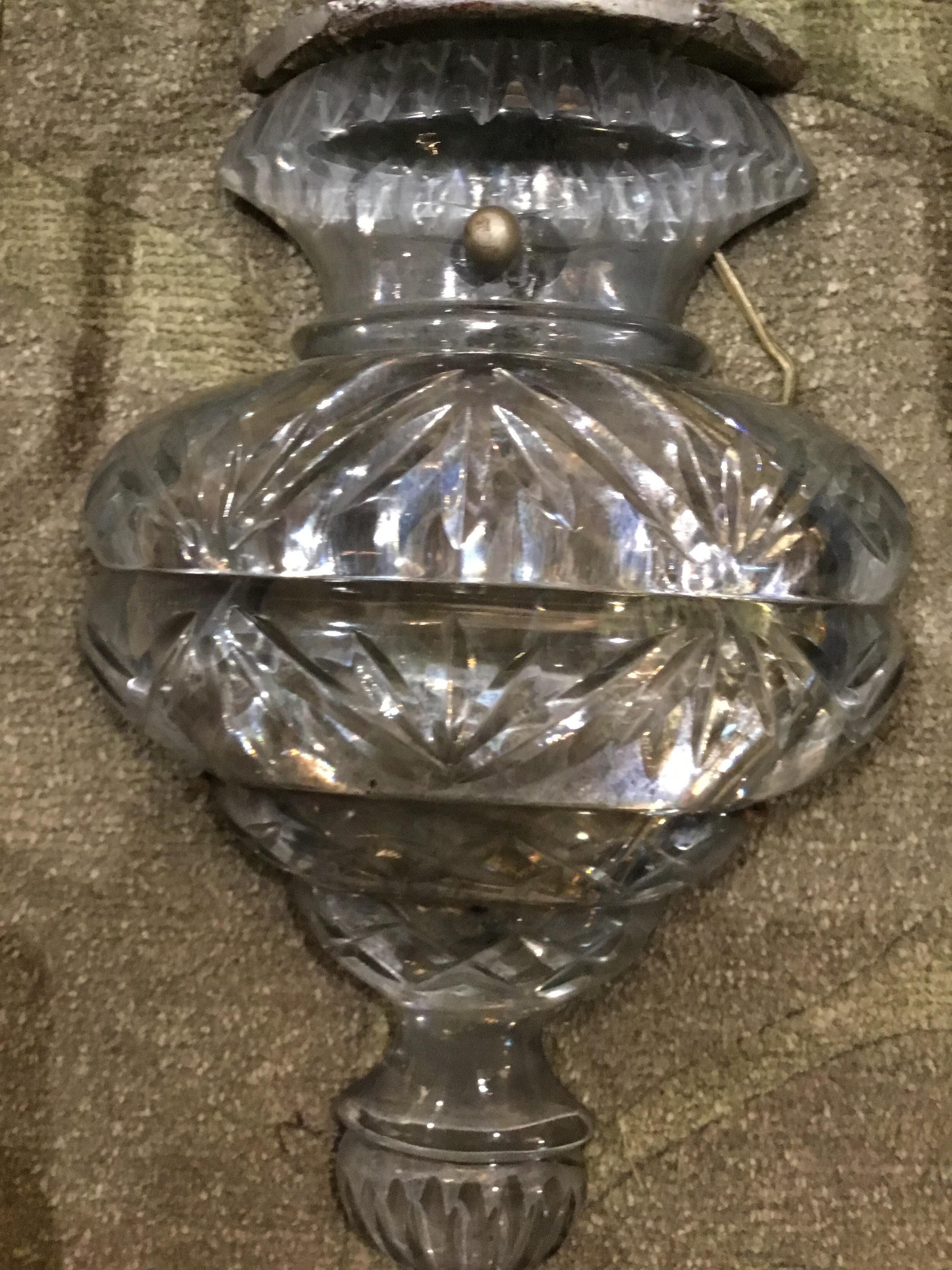 French Large Silver Finish and Crystal Maison Baguès Attribute Pair of 2-Light Sconces
