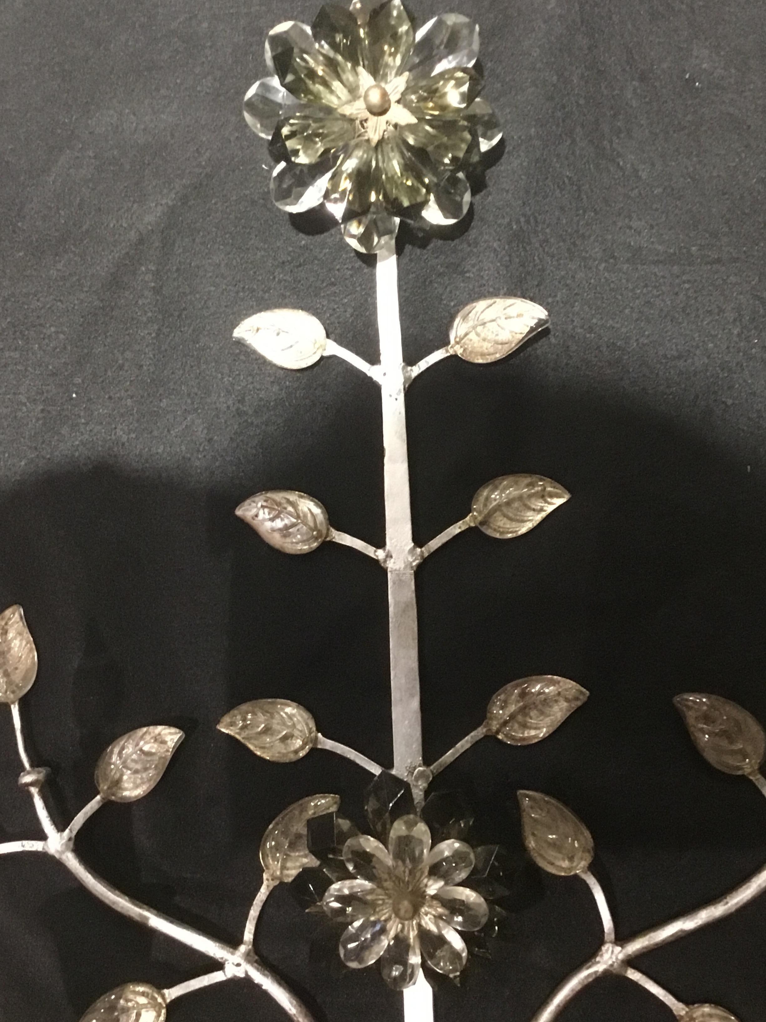 Large Silver Finish and Crystal Maison Baguès Attribute Pair of 2-Light Sconces 4