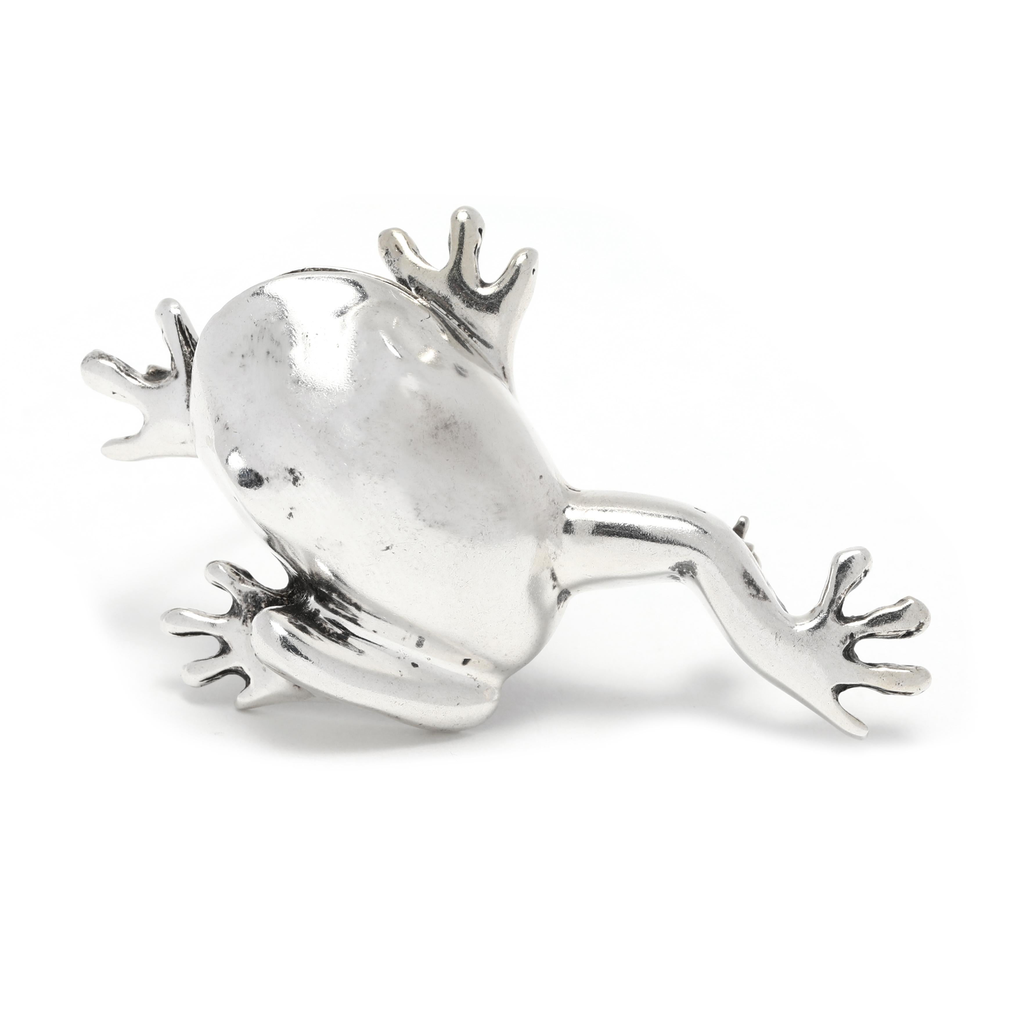 Large Silver Frog Brooch, Sterling Silver, Tree Frog In Good Condition For Sale In McLeansville, NC
