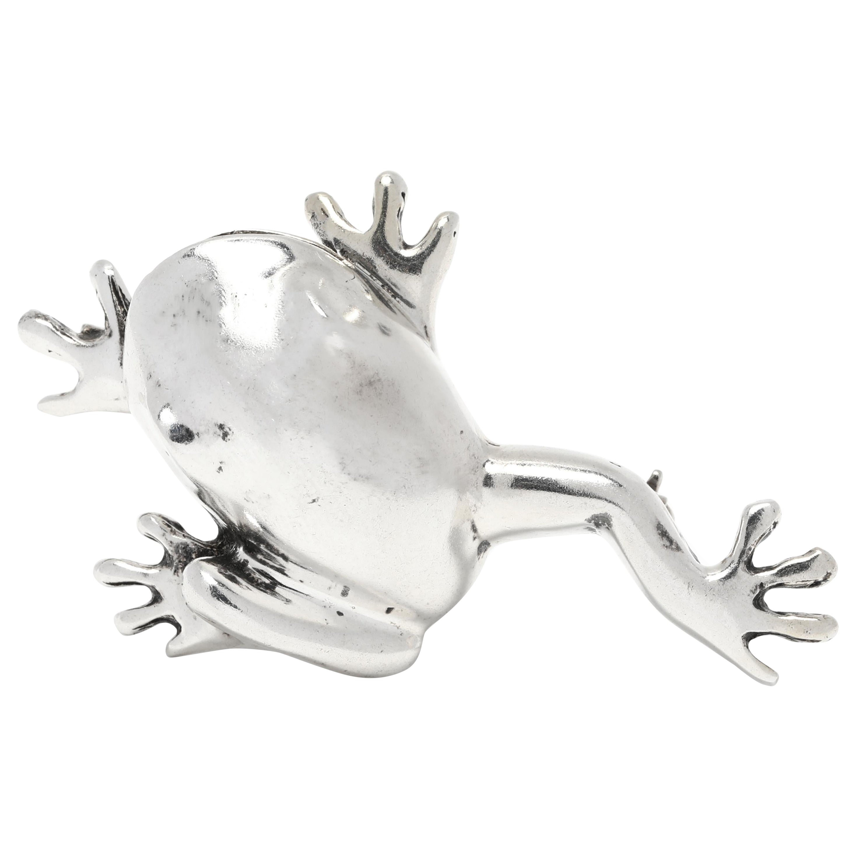 Große Frosch-Brosche aus Silber, Sterlingsilber, Baumfrosch