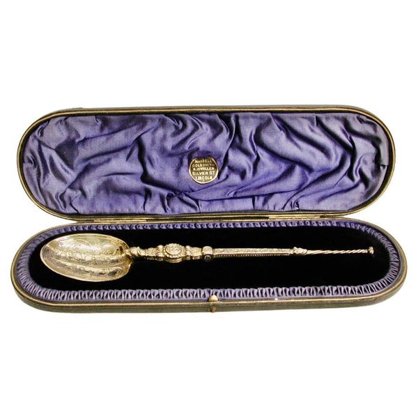 Large Silver Gilt Coronation Spoon, Assayed in London, Barnard Family, 1901