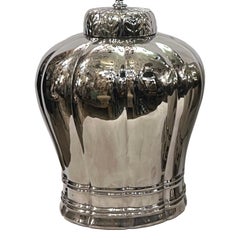 Large Silver Glazed Porcelain Table Lamps