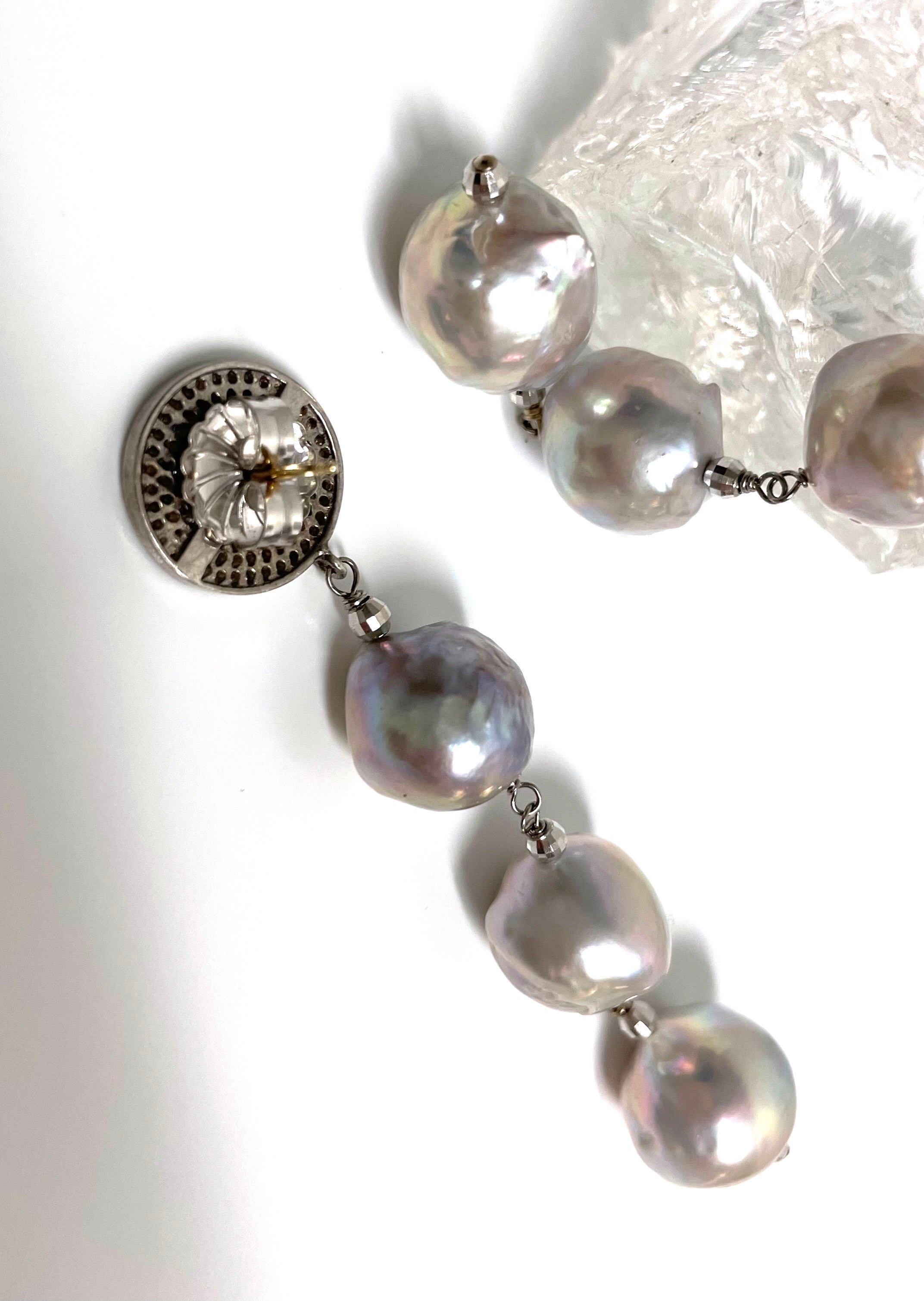Artisan Large Silver-Gray Freshwater Pearl Paradizia Earrings For Sale