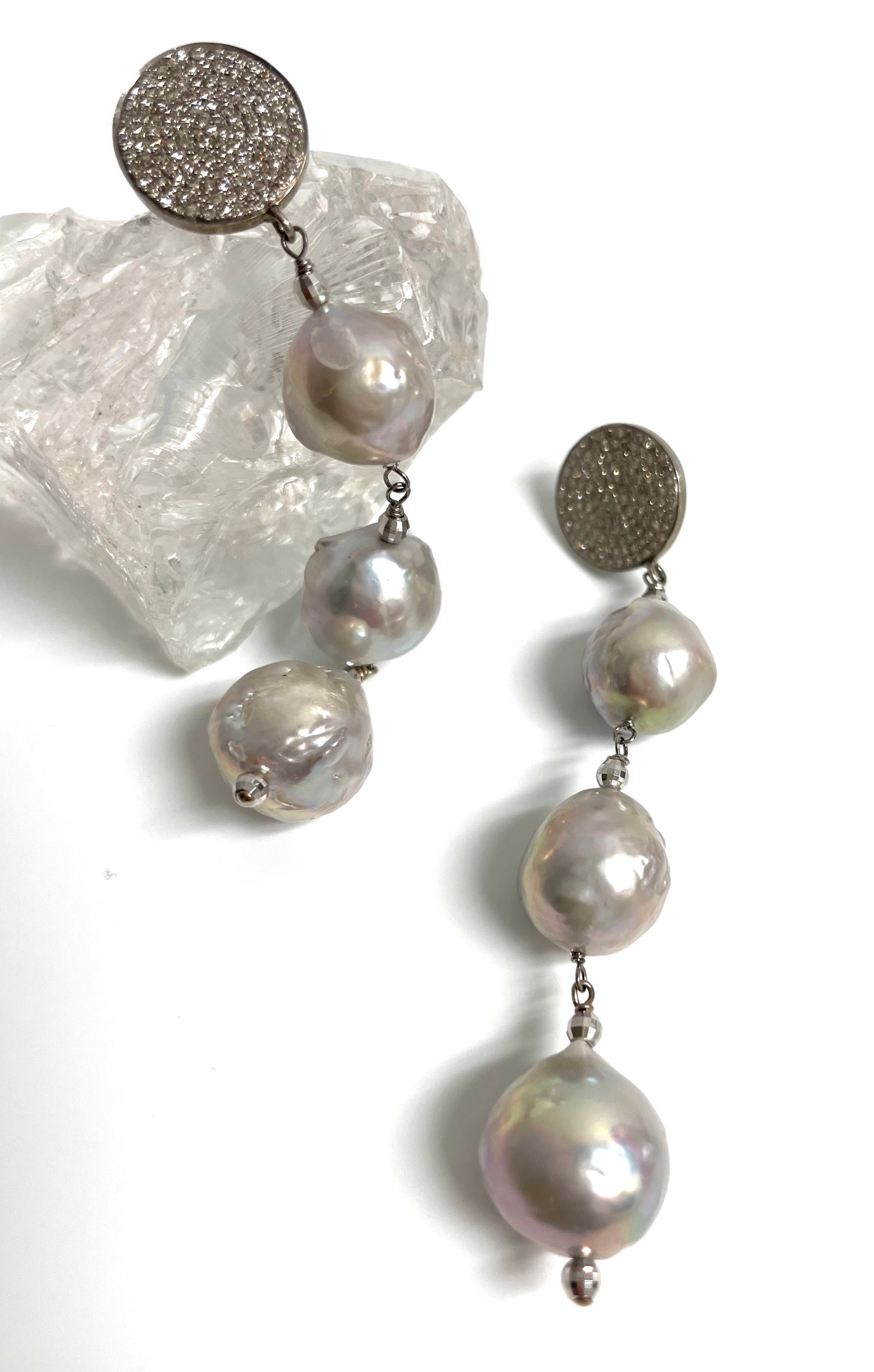 Large Silver-Gray Freshwater Pearl Paradizia Earrings In New Condition For Sale In Laguna Beach, CA